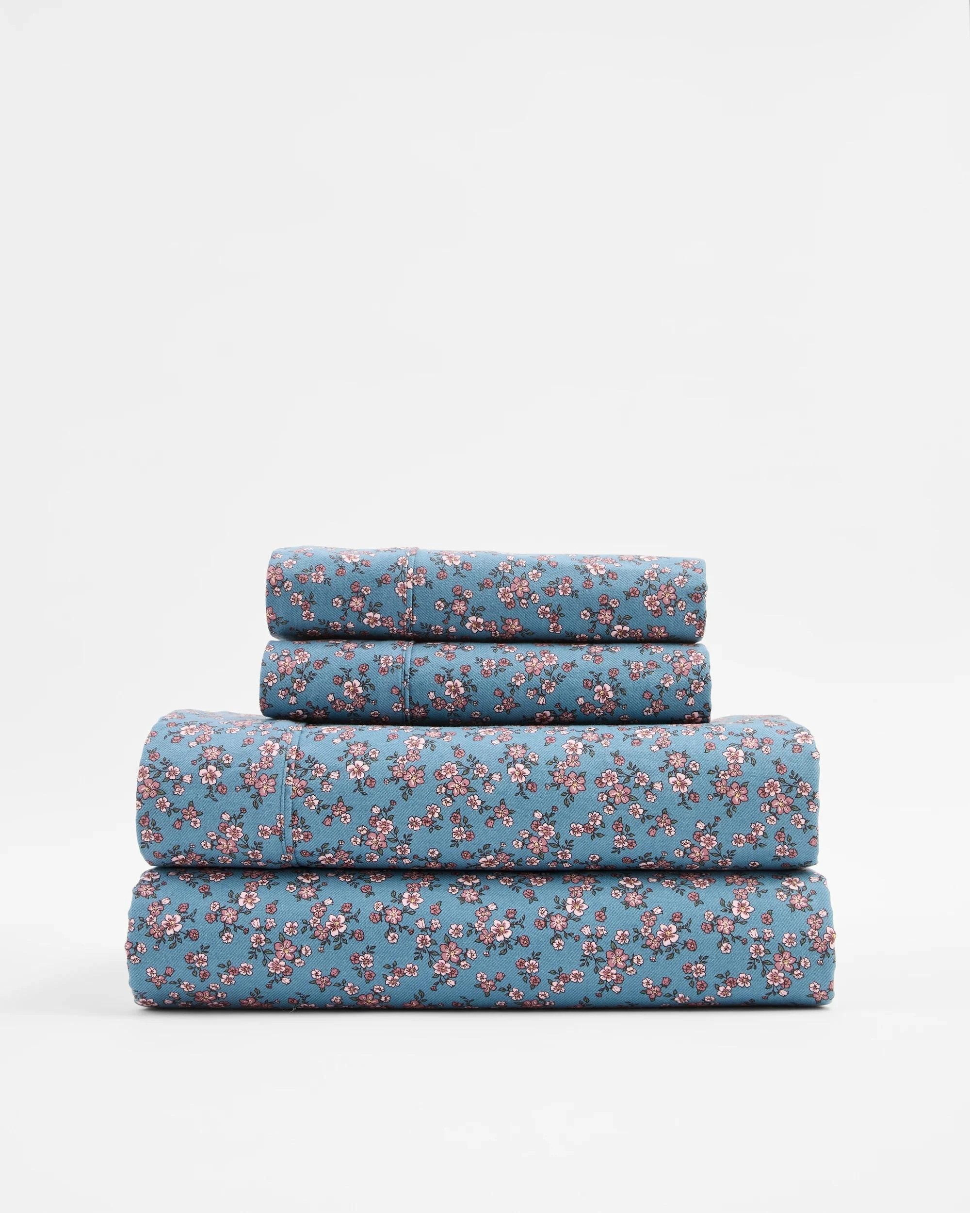 4 Target Annica Floral Flannelette Sheet Set - King Single Bed - Blue, 4 of 4