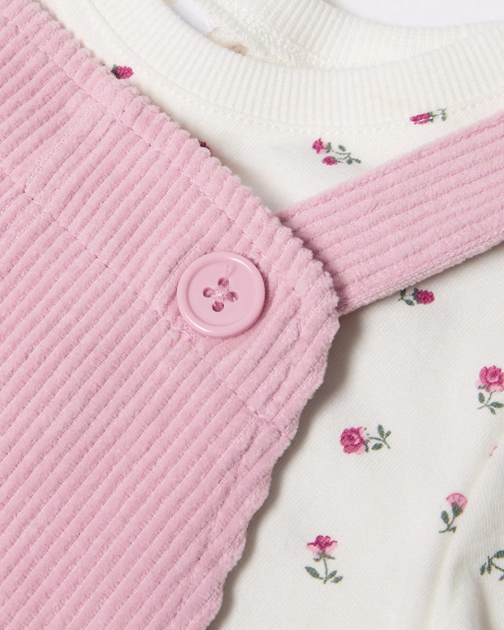 6 Cotton Long Sleeve Corduroy Dungaree Set Floral, 6 of 6