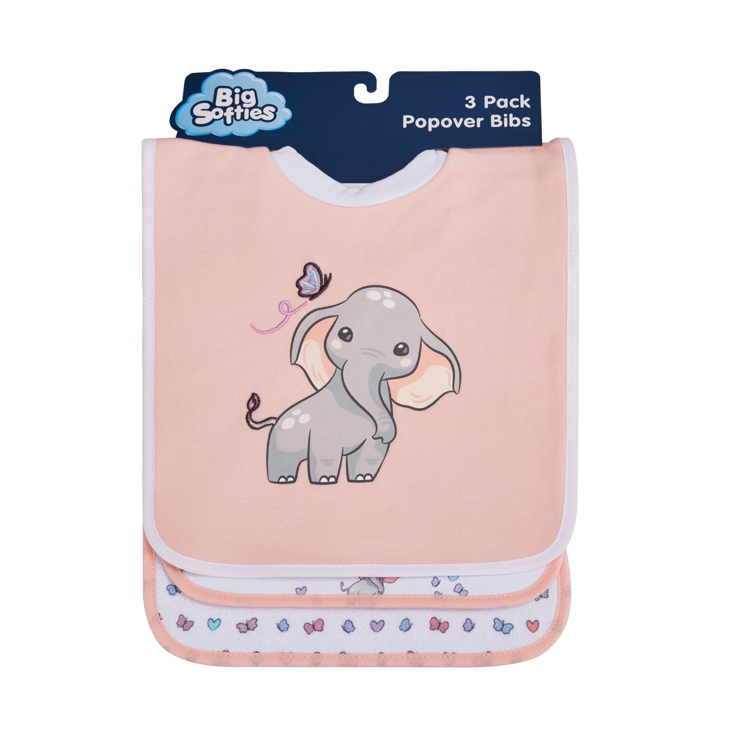 1 Big Softies 3 Pack Popover Bibs, Elephant, 1 of 5