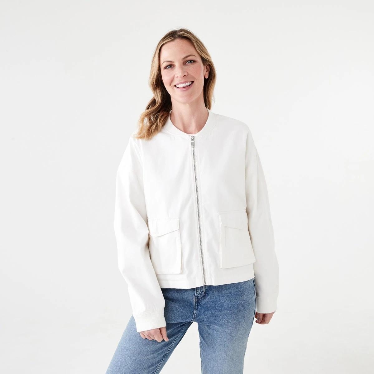 2 Cotton Blend Bomber Jacket SNOW WHITE, 2 of 7