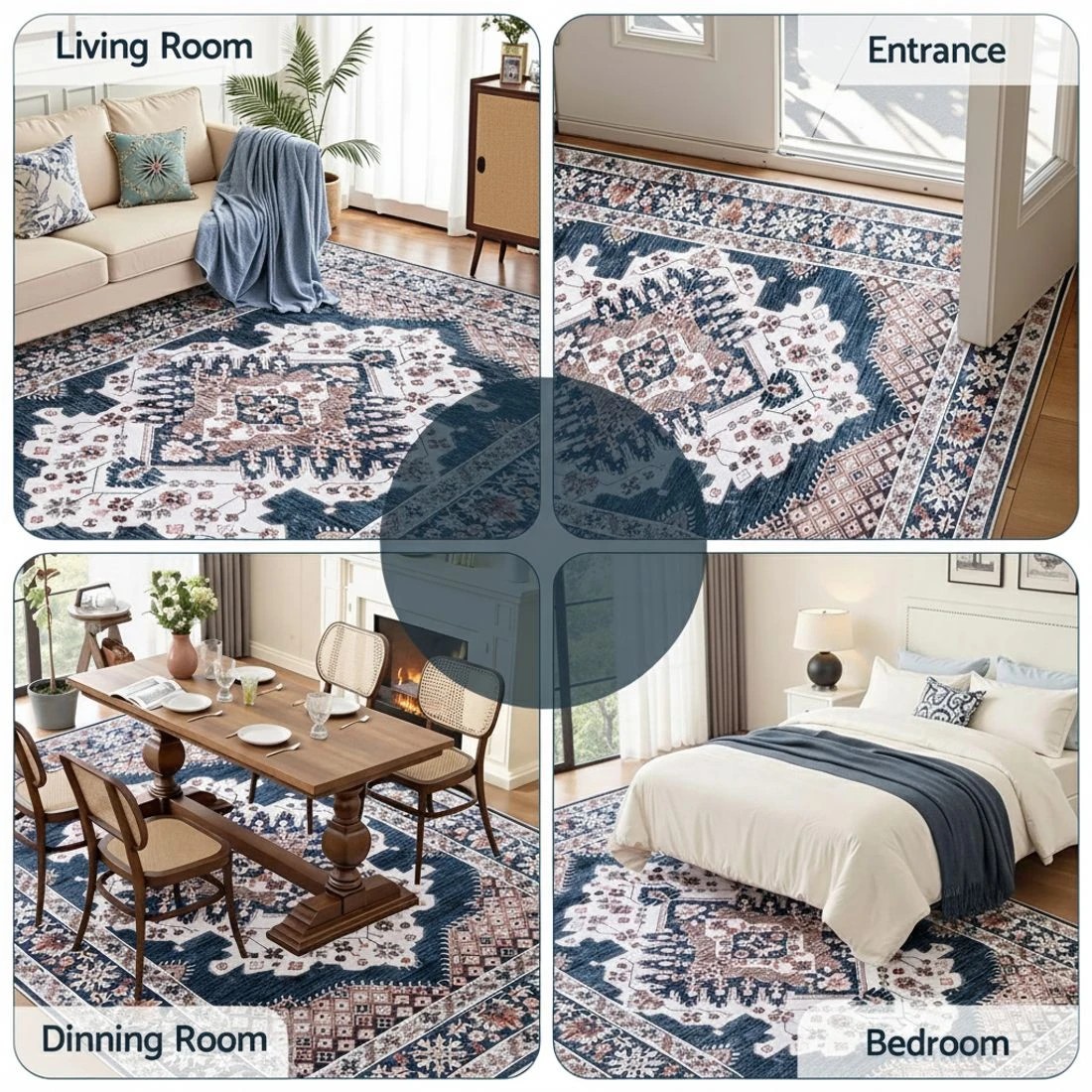 8 Artiss Floor Rug 200X290cm Large Washable Persian Area Rug Living Room - Blue, 8 of 9