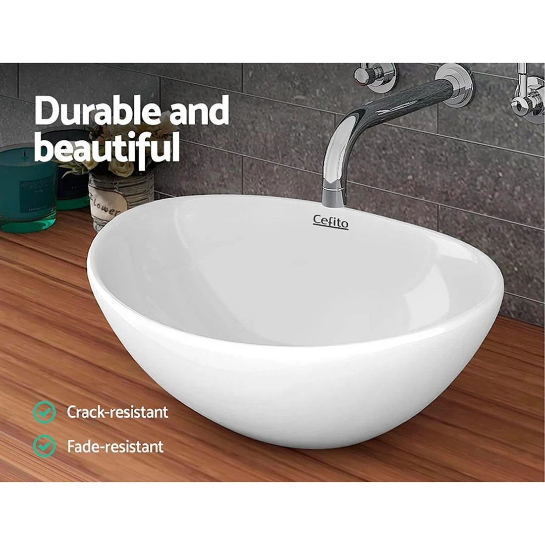 1 Cefito Bathroom Basin Ceramic Vanity Sink Hand Wash Bowl 41x34cm - White, 1 of 5