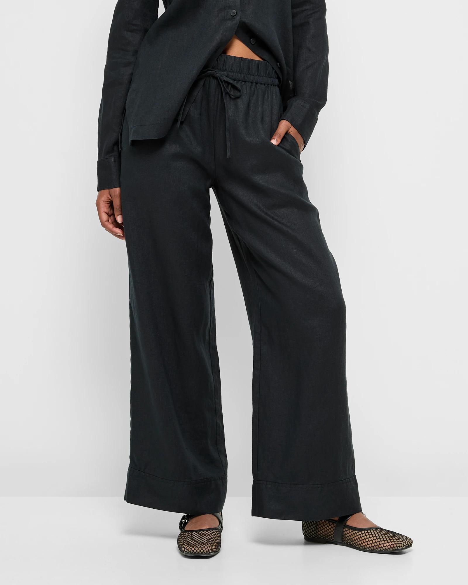 2 Target Petites European Linen Wide Leg Pants BLACK, 2 of 5