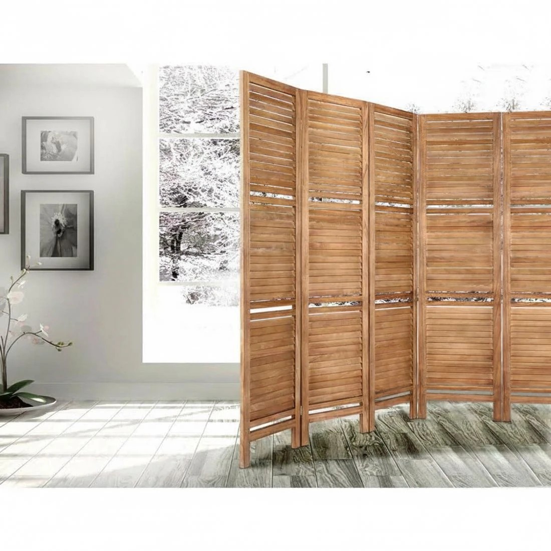 5 Artiss 8 Panel Room Divider Screen 326x170cm Shelf - Brown, 5 of 8