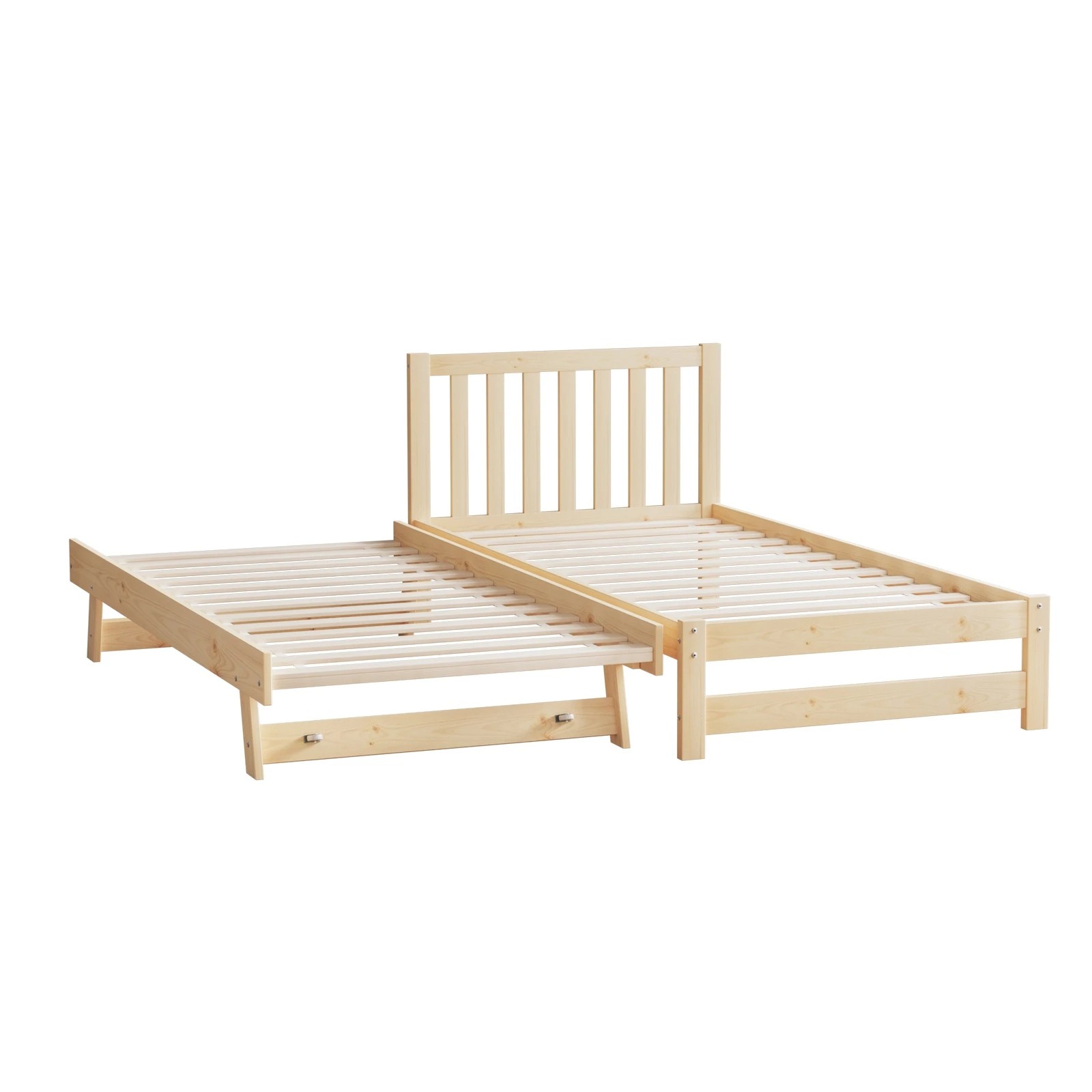 1 Oikiture Trundle Kids Bed Frame Single Wood - Natural, 1 of 10