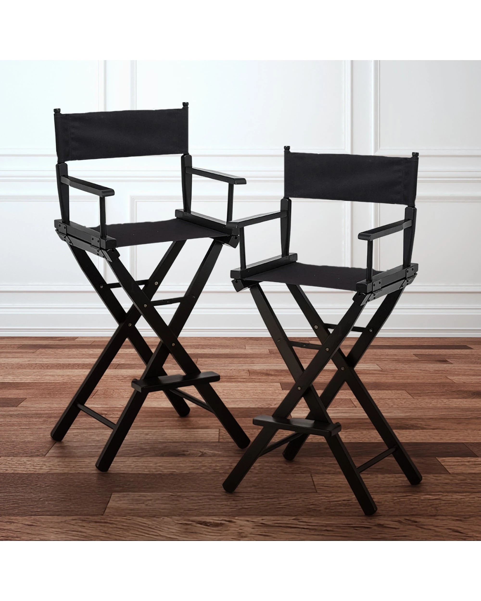 4 Sarantino Set of 2 Black Tall Directors Chair Beech Wood Frame with Canvas Seat, 4 of 6