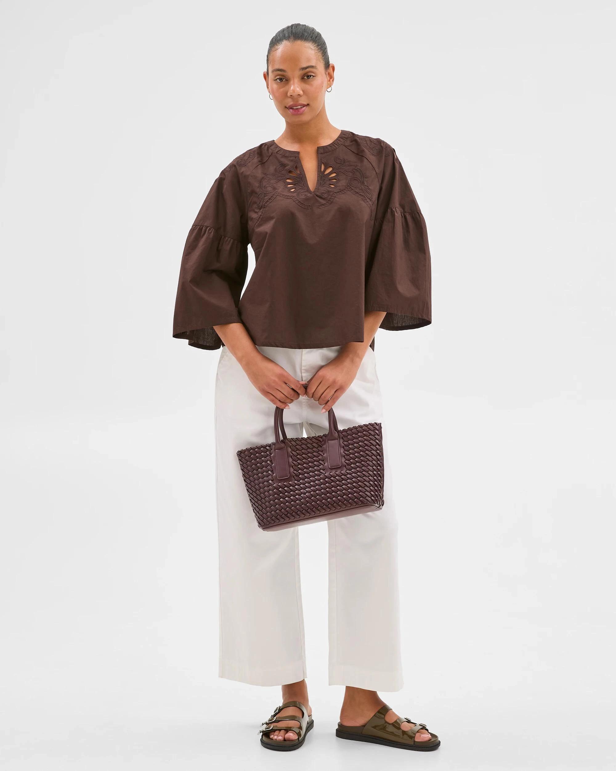 1 Target Australian Cotton 3/4 Sleeve Embroidered Cut-Out Blouse BRUNETTE, 1 of 6