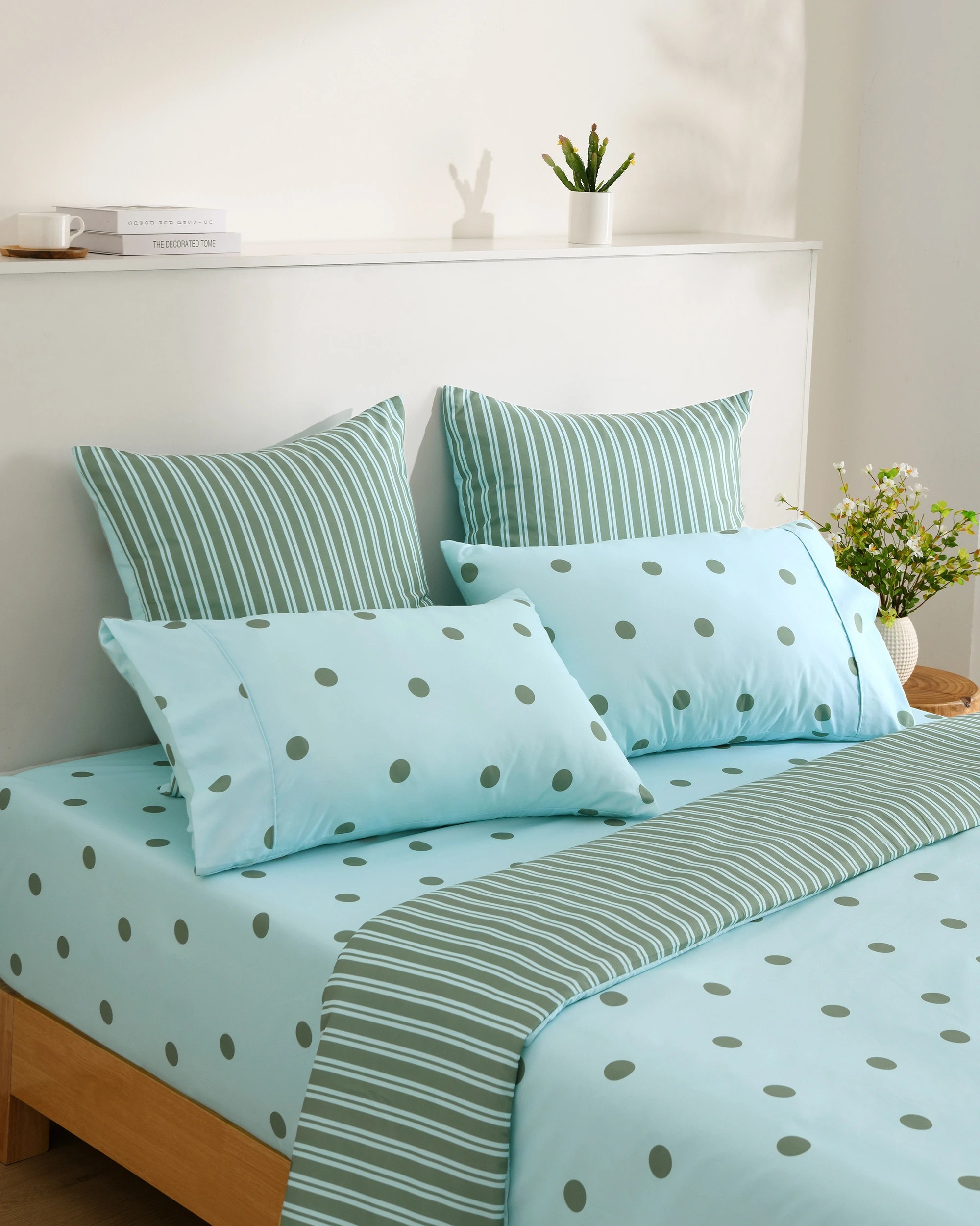 2 Dreamaker Pippa Polka Dot Fitted Sheet Set - Double Bed - Sky, 2 of 6