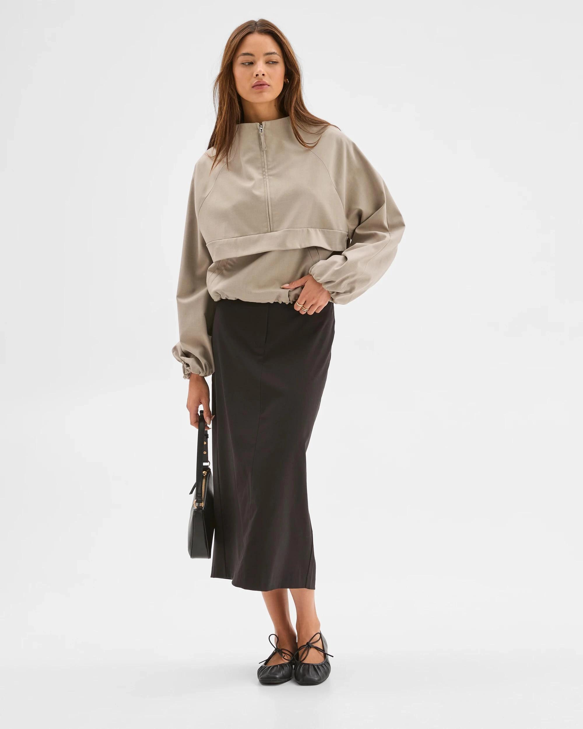 1 Lily Loves Tailored 1/4 Zip Jacket LIGHT KHAKI, 1 of 6