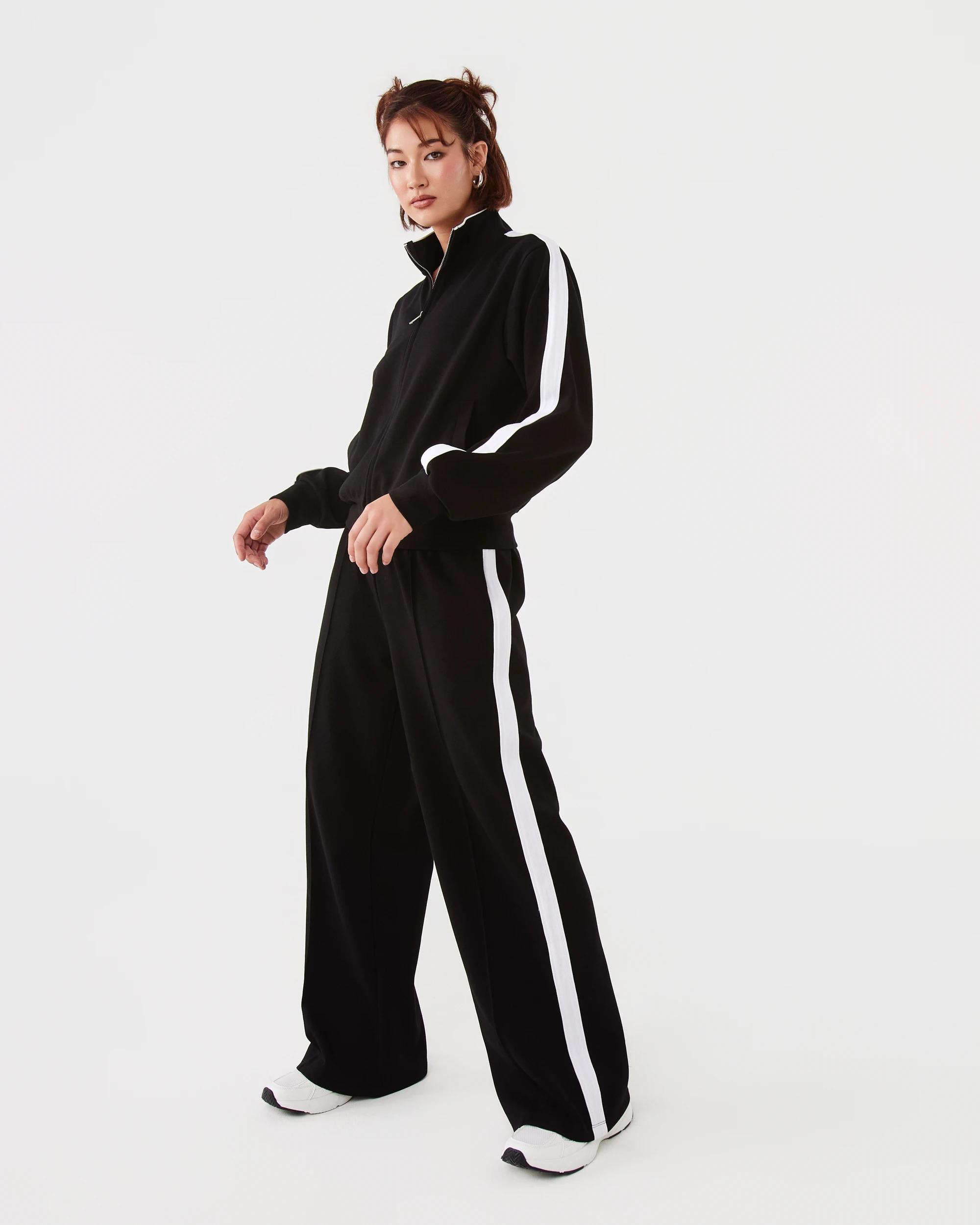 3 Active Womens Retro Wide Leg Trackpants Black, 3 of 10