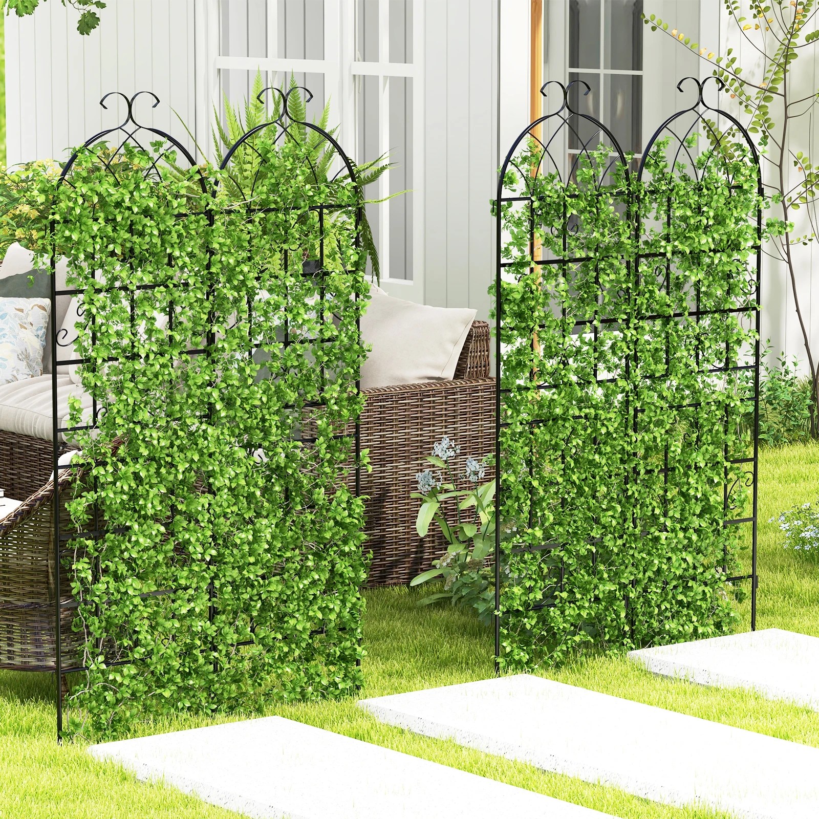 2 Costway 4x Metal Garden Trellis 50x180cm Outdoor Trellis Climbing Plant Stand Fence - Black, 2 of 4