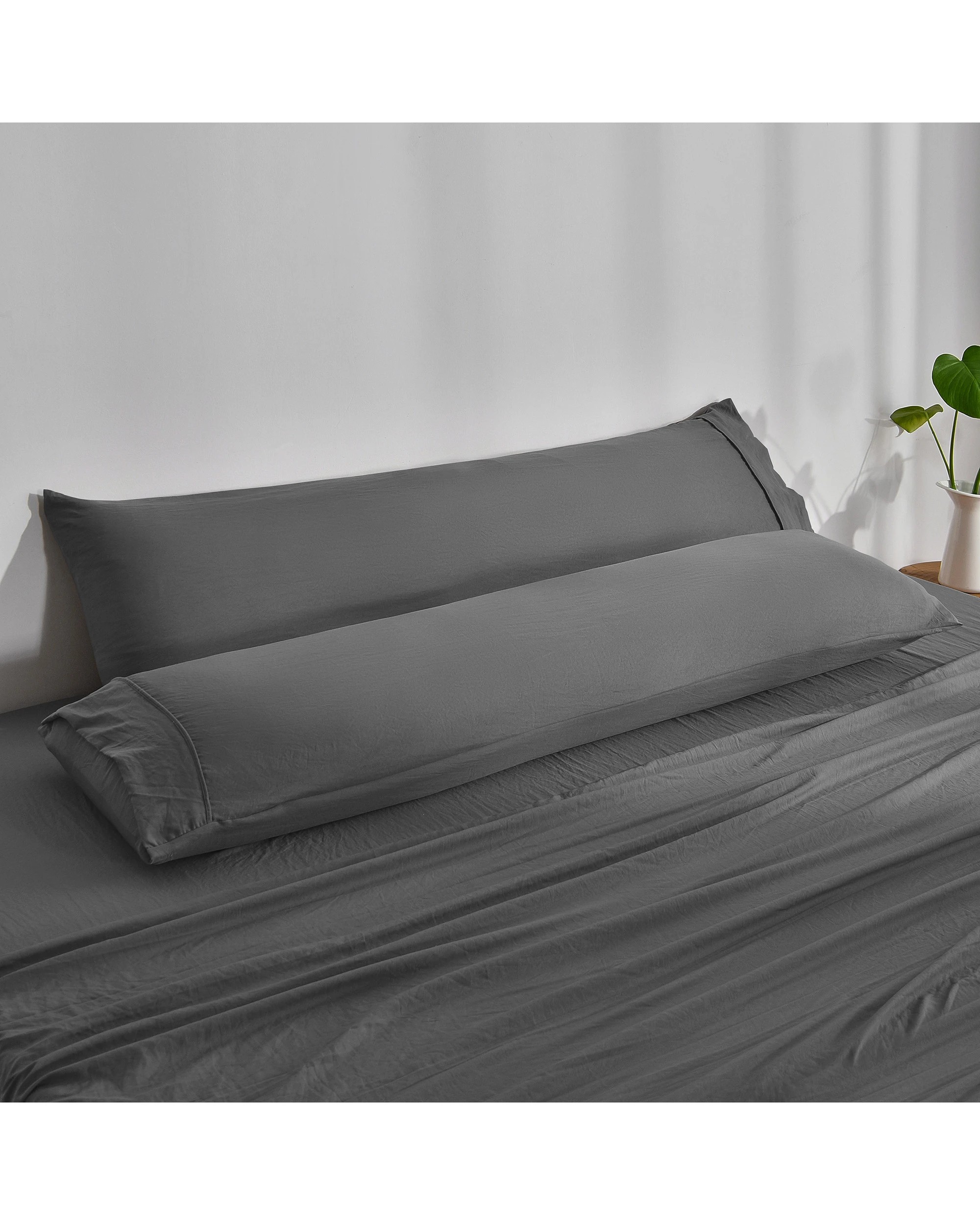 3 Dreamaker Superfine Washed Microfibre Body Pillowcase Twin Pack - Charcoal, 3 of 5