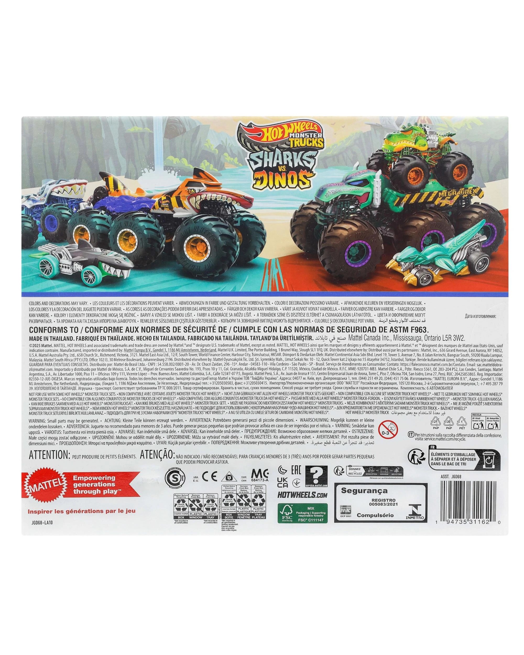 6 Mattel Hot Wheels Monster Trucks Sharks vs Dinos Multipack, 6 of 6