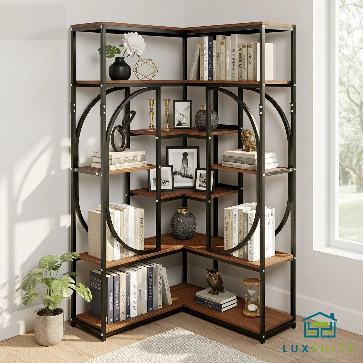 2 LUXSUITE Bedroom Bookshelf Corner Open Book Shelves Display, 2 of 8