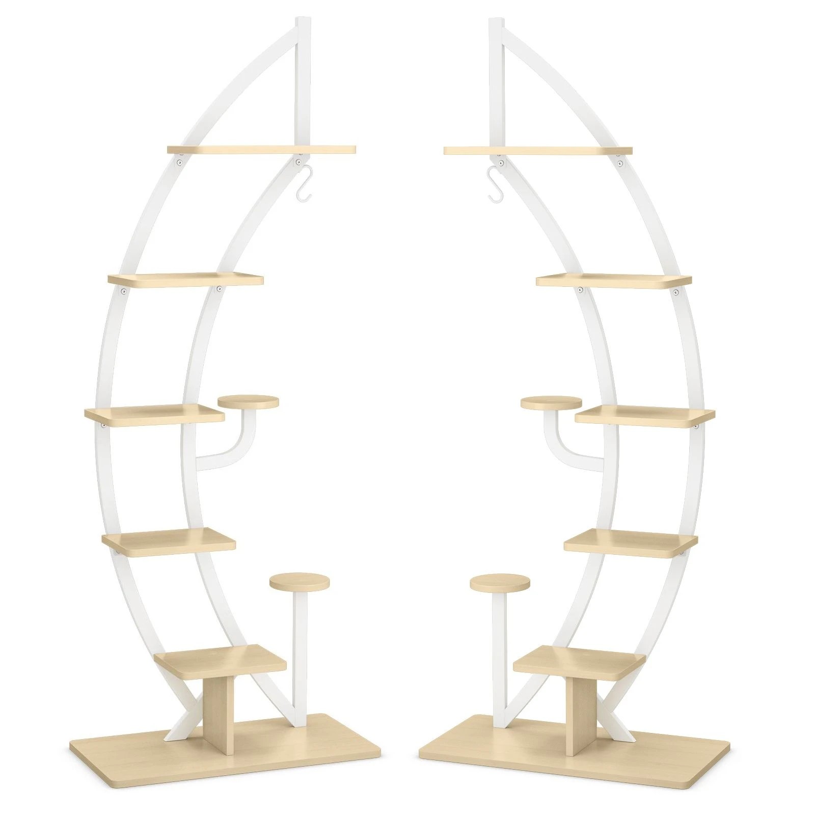 1 Costway 2x Metal Plant Stand Rack Ladder 6-Tier Planter Shelf w/Top Hook Modern Flower Pot Holder - White, 1 of 2