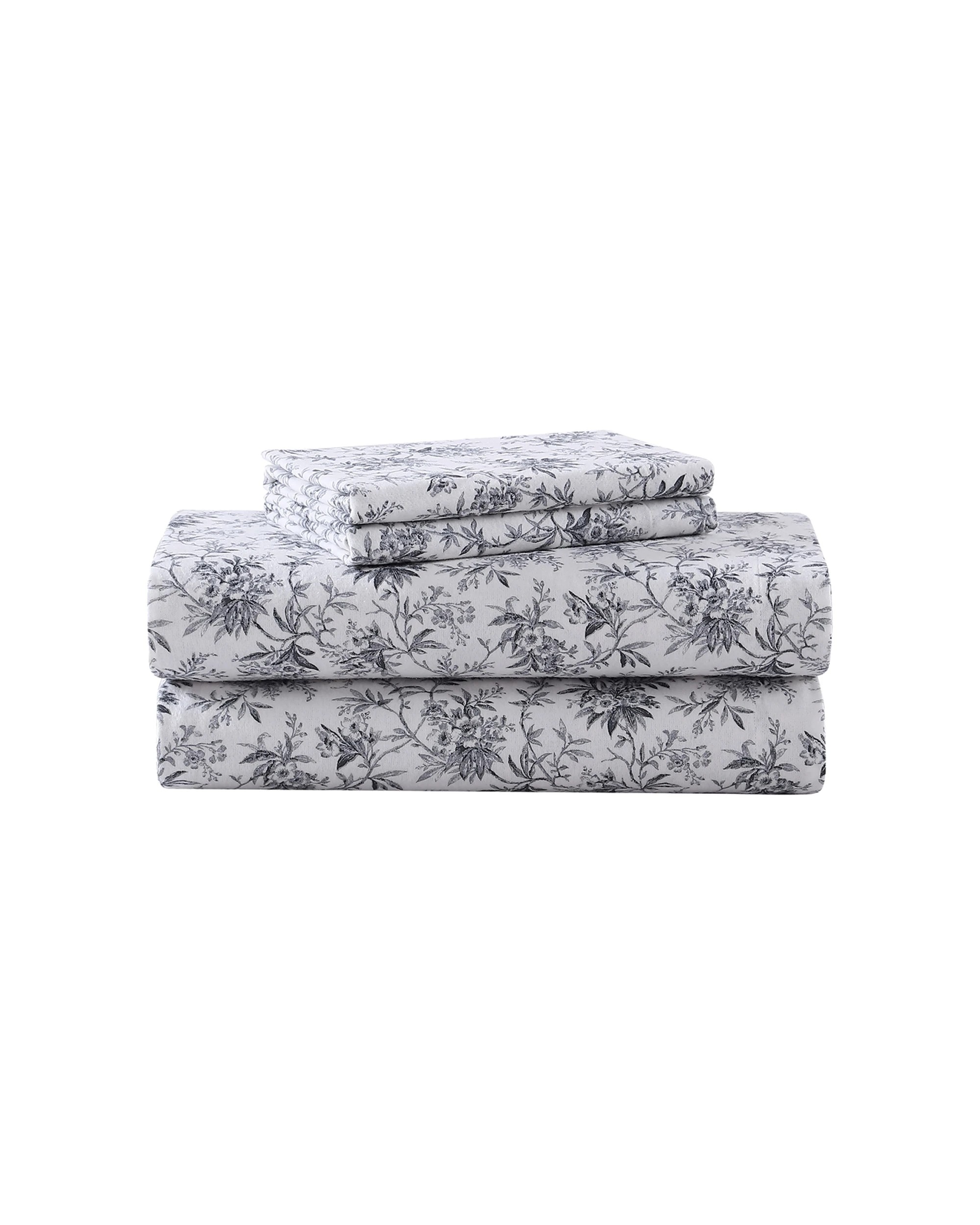 4 Laura Ashley Flannelette Cotton Fitted Bed Sheet Set With Pillowcase - King Bed - Black, 4 of 4