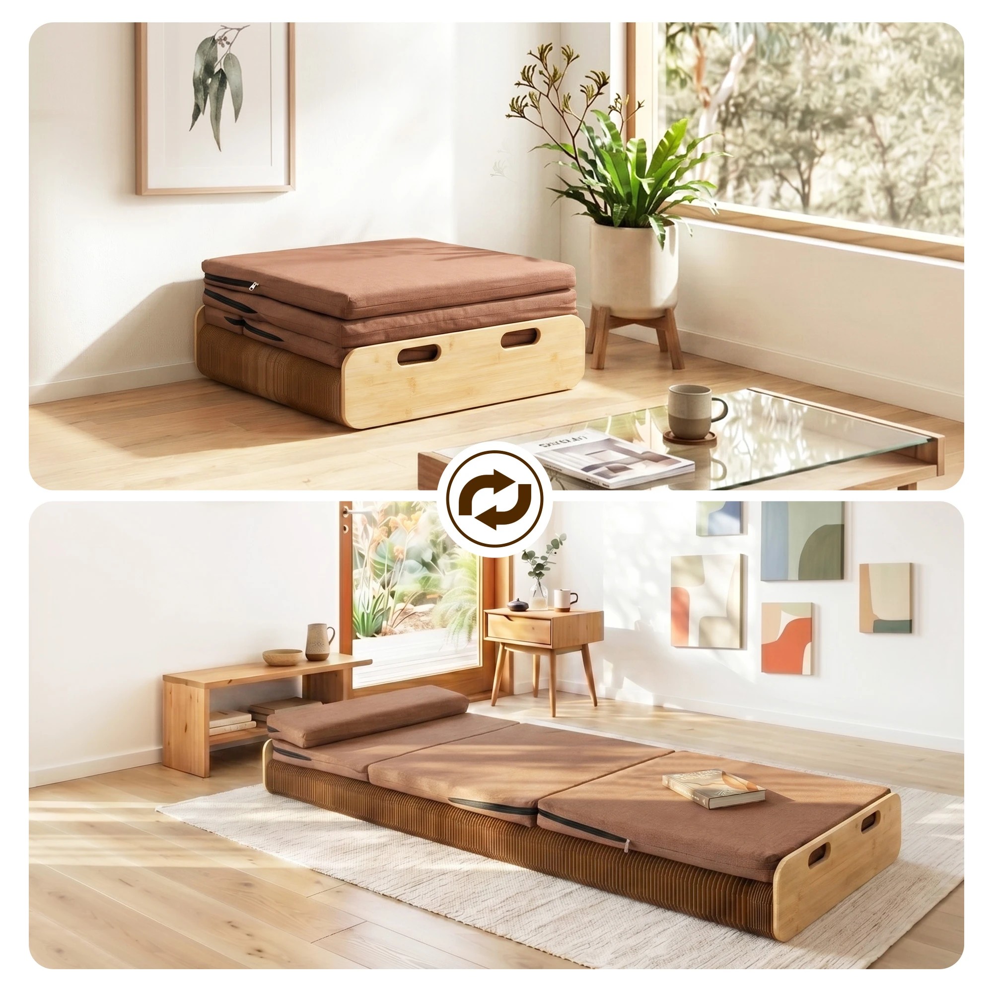 4 Artiss Folding Kraft Paper Bed Frame with Mattress and Pillow 300kg Capacity - Brown, 4 of 9