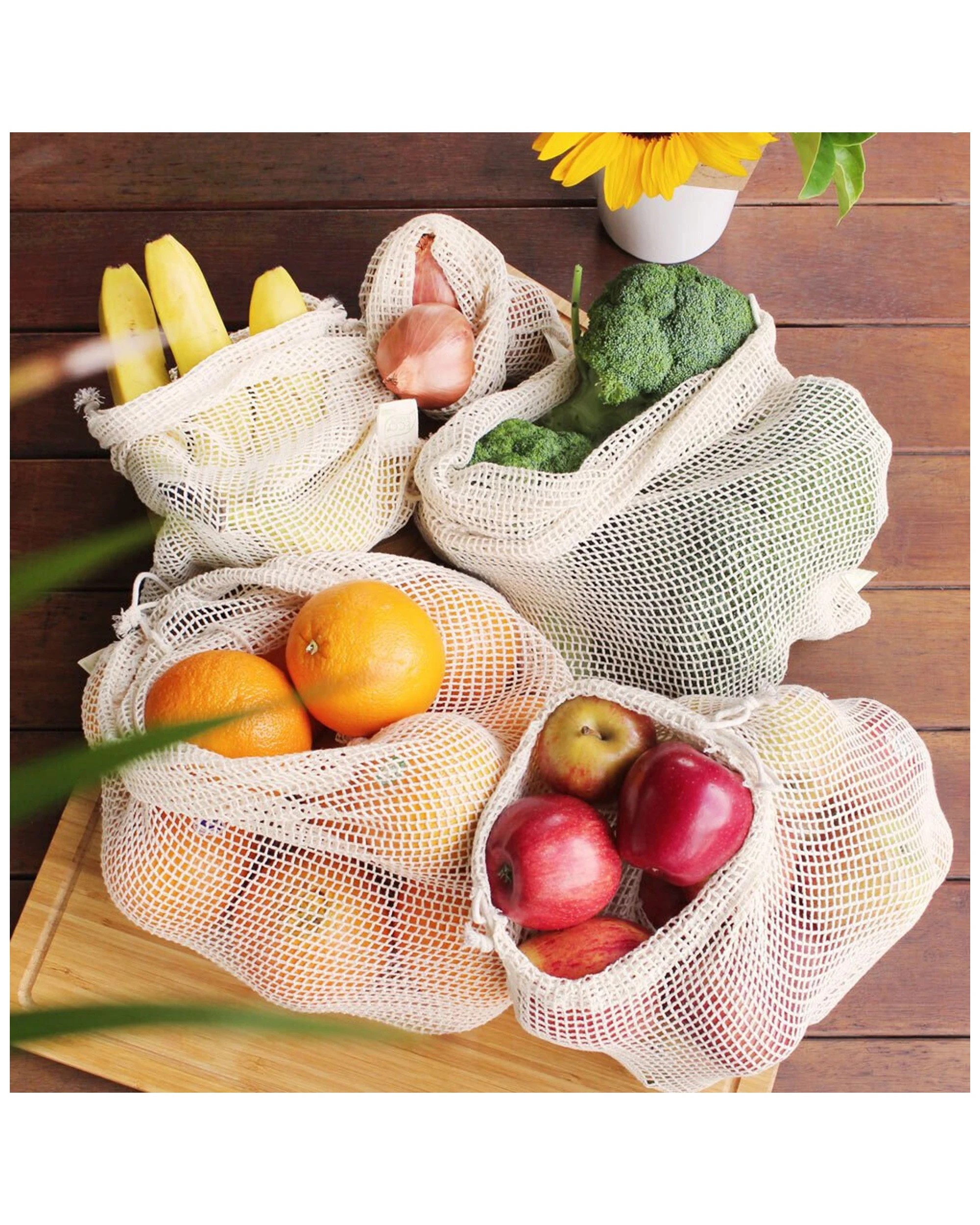 2 White Magic Eco Basics 5 Pack Produce Bags Organic Cotton Mesh Various Sizes - Brown, 2 of 3