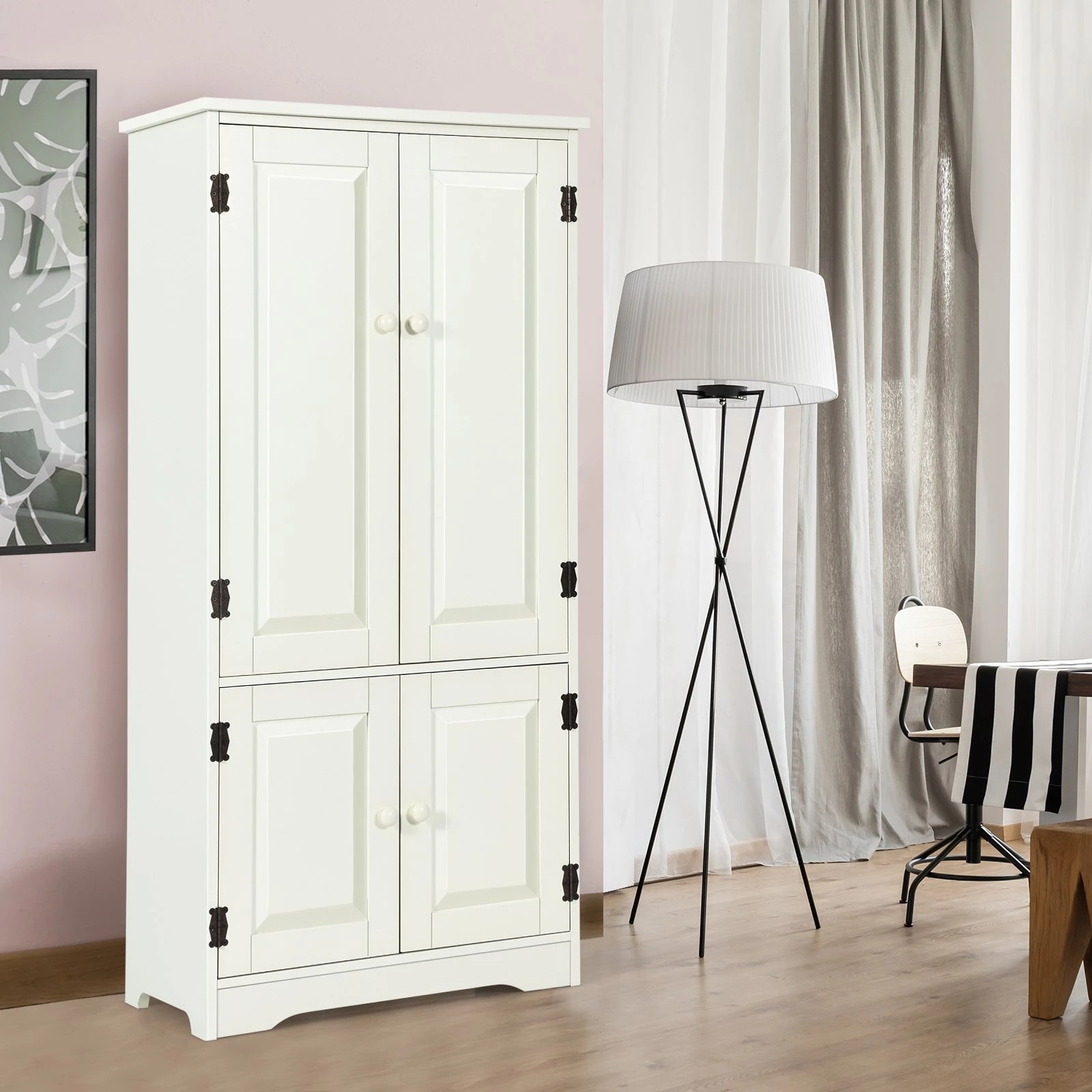 3 Costway Wooden Buffet Sideboard Vintage White, 3 of 4
