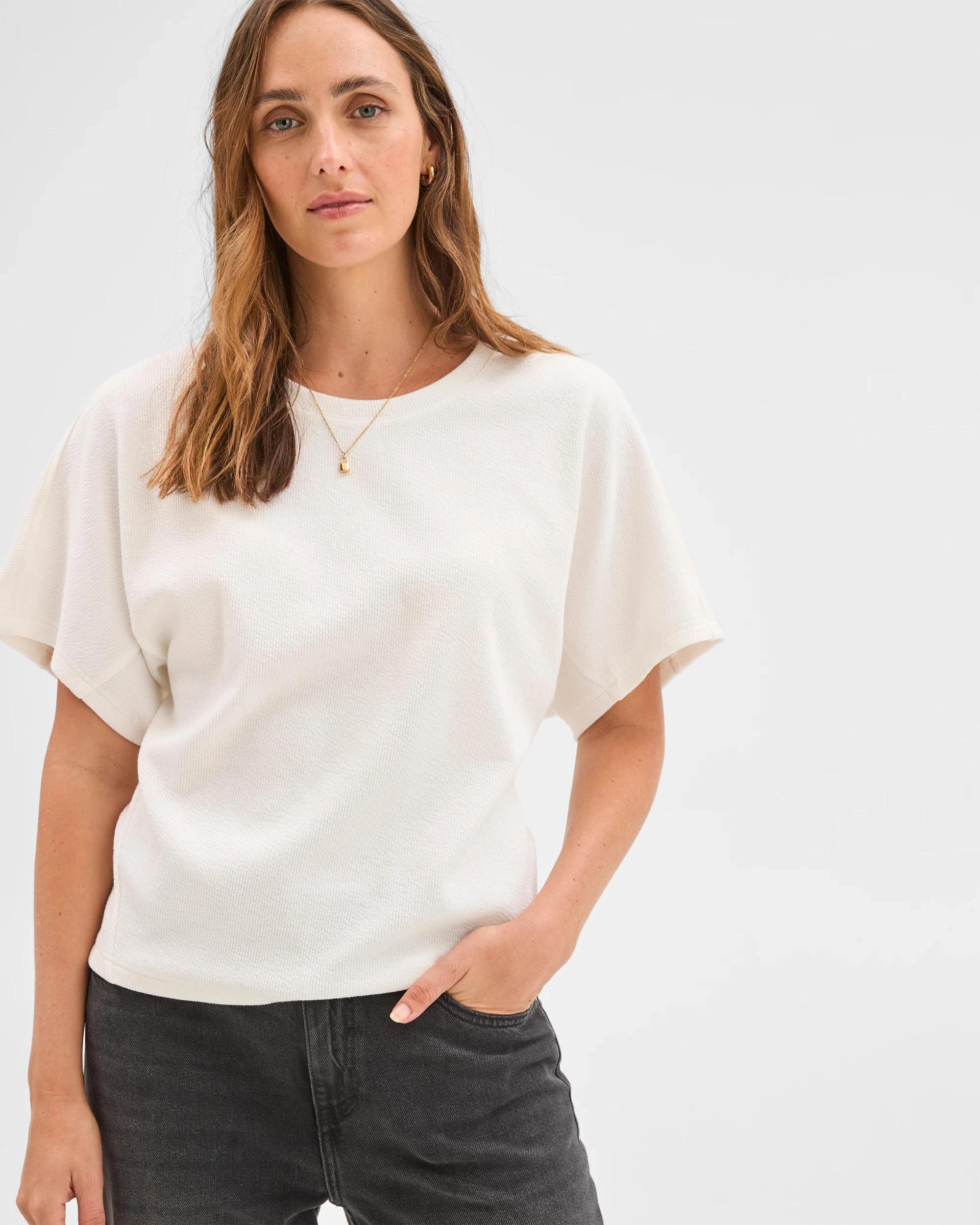 2 Target Woman Spliced Cocoon Boxy T-Shirt CLOUD DANCER, 2 of 6