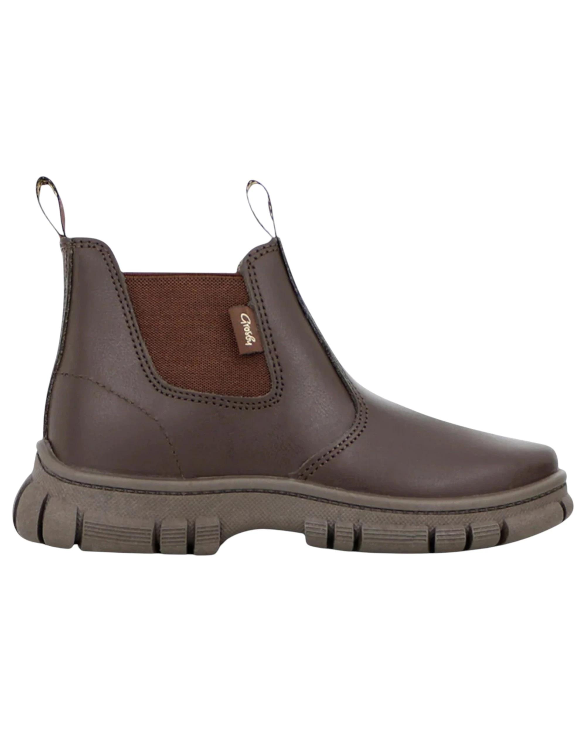 3 Grosby New Ranch Boots Brown Toddler Infant Boys Kids Leather Slip On Shoes BROWN, 3 of 3