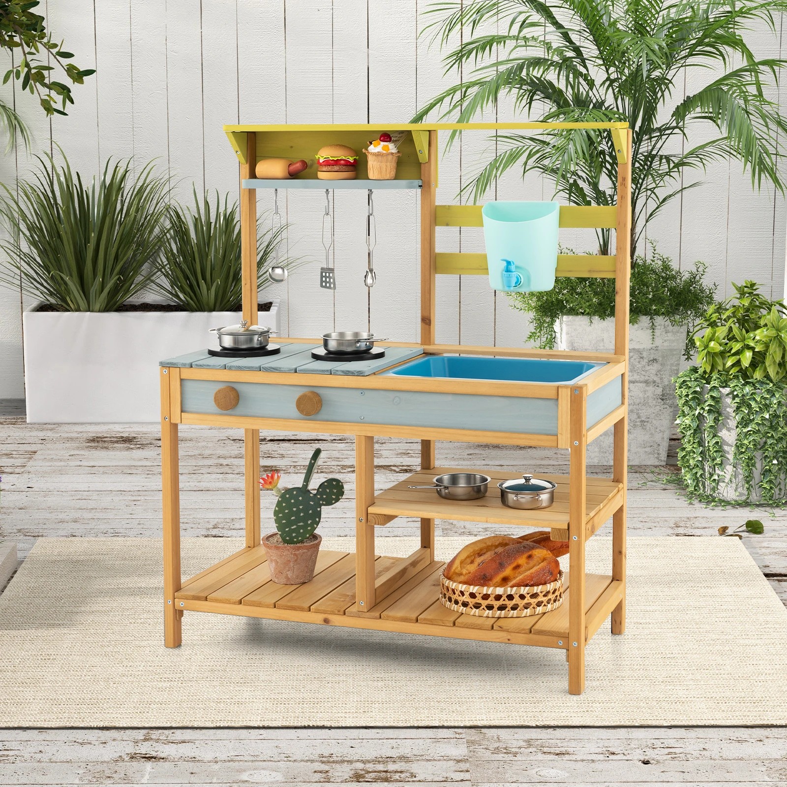 3 Costway Wooden Kitchen Playset Outdoor Pretend Play Mud Kitchen, 3 of 6