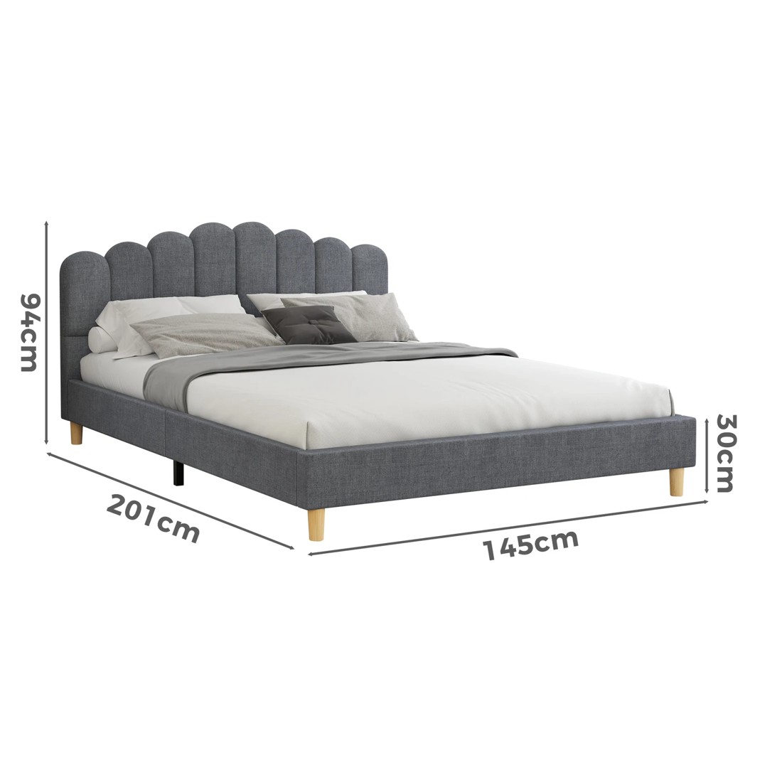 7 Alfordson Bed Frame Double Size Upholstered Platform Base Fabric Tania - Grey, 7 of 10