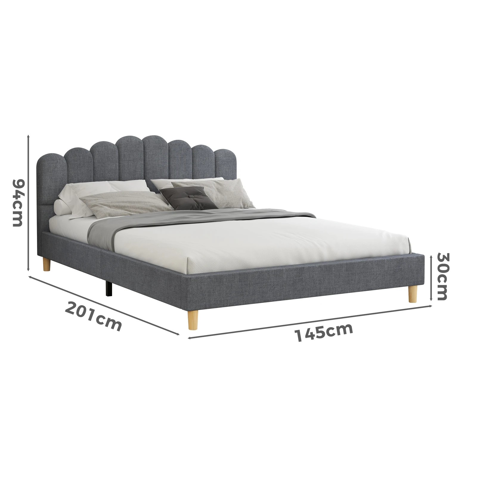7 Alfordson Bed Frame Double Size Upholstered Platform Base Fabric Tania - Grey, 7 of 10