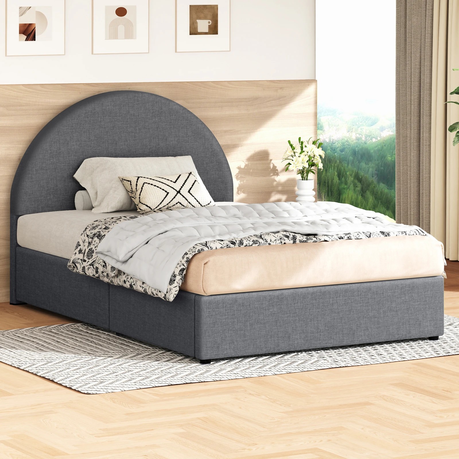 2 Alfordson Bed Frame King Single Arched Base Gas Lift Storage Fabric Hoult - Grey, 2 of 10