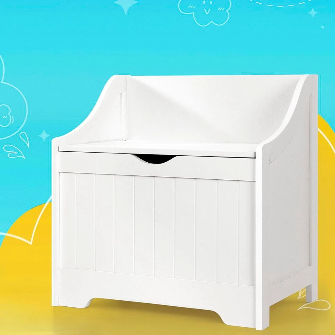 3 Keezi Kids Toy Box Chest Children Storage Clothes Toys Organiser Square - White, 3 of 7