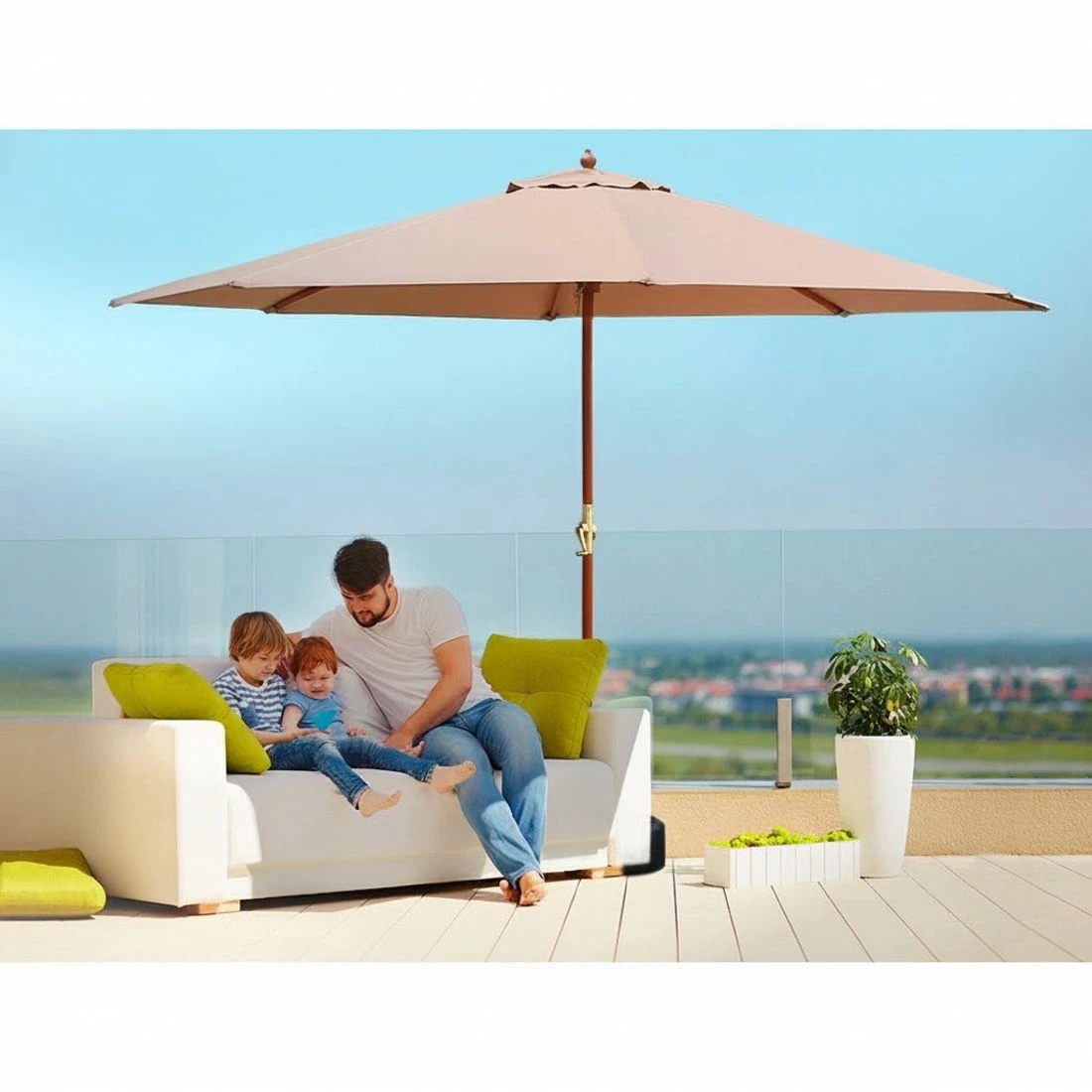 5 Instahut 3m Outdoor Umbrella w/Base Pole Umbrellas Garden Sun Stand Deck - Beige, 5 of 6