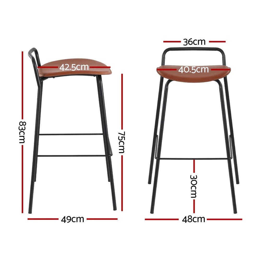 1 4x Artiss Bar Stools Kitchen Counter Dining Chair Metal Brown - Brown, 1 of 6