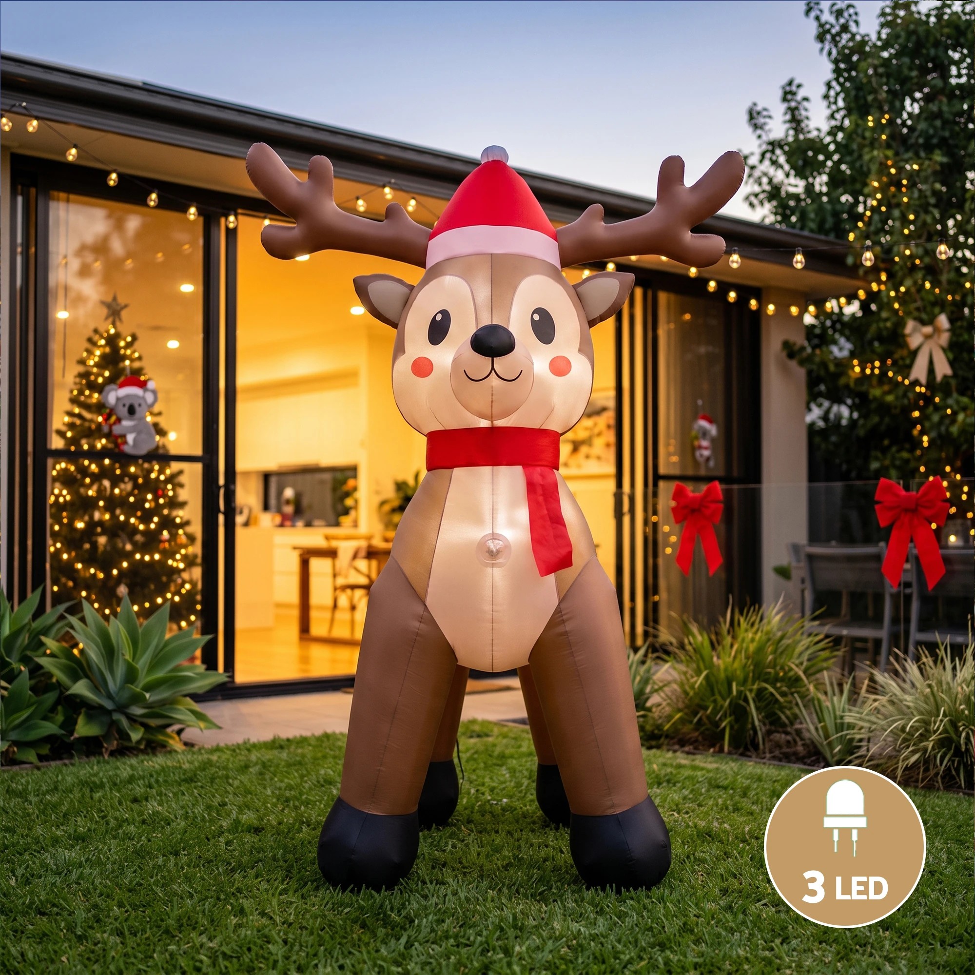 5 Jingle Jollys Christmas Inflatable Reindeer 2.5M Illuminated Decorations - Brown, 5 of 9