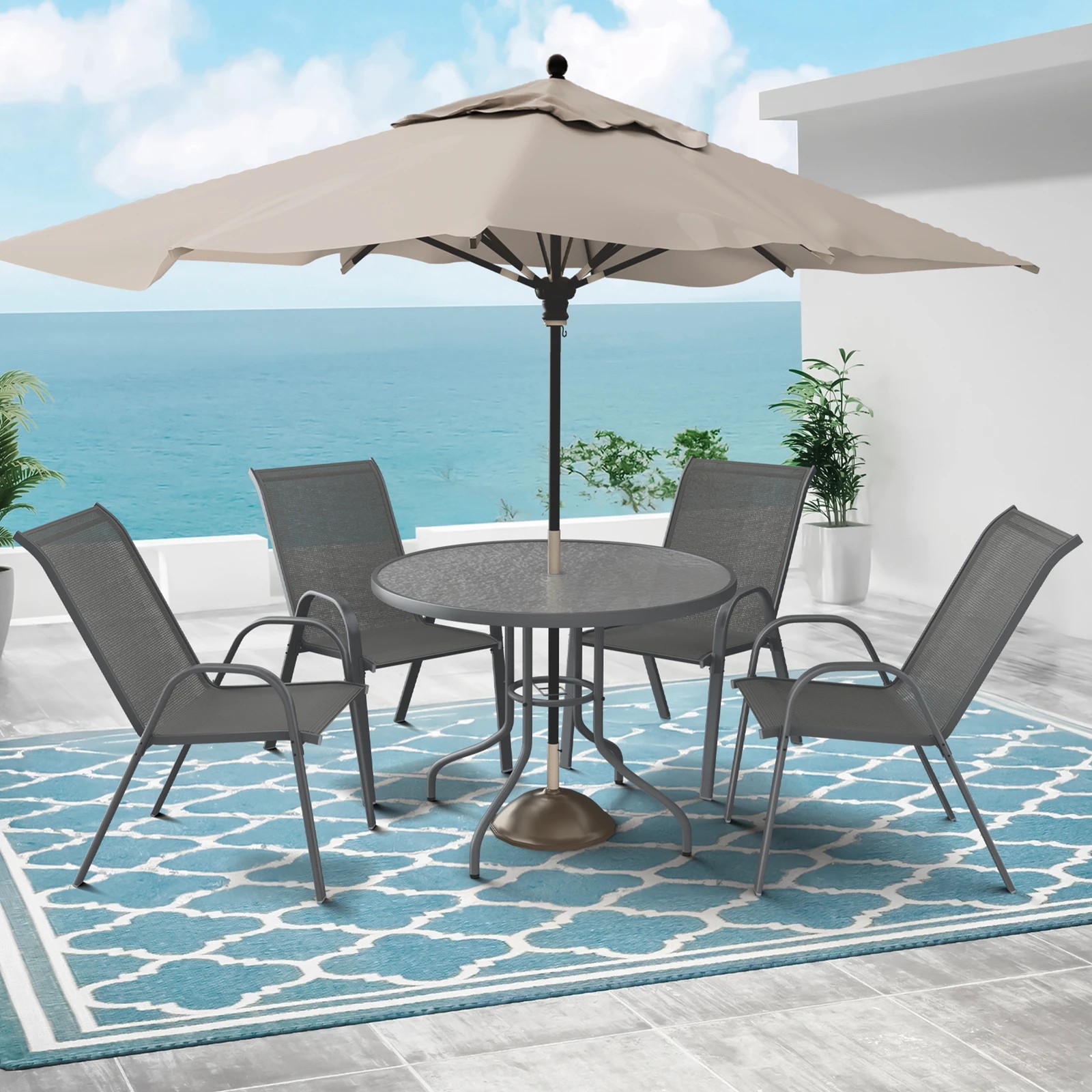 3 Alfordson 5PCS Outdoor Dining Set Table and Chairs Patio Furniture Round - Grey, 3 of 10