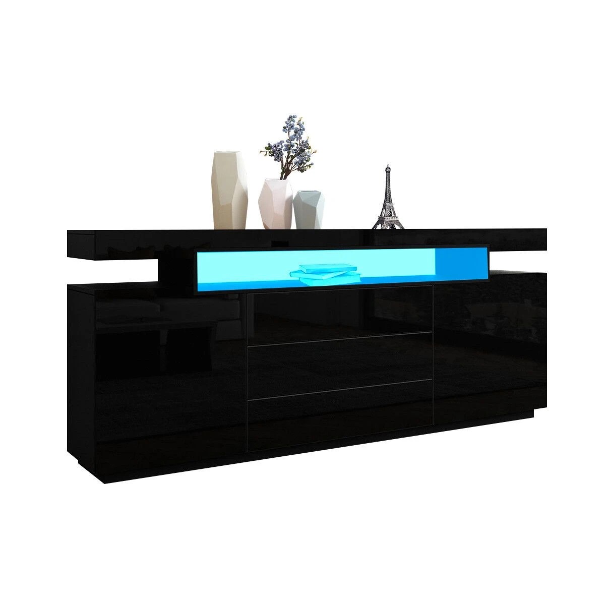 6 Ausway LED Sideboard TV Stand Cabinet Entertainment Unit Buffet Table High Gloss 3 Drawers, 6 of 7