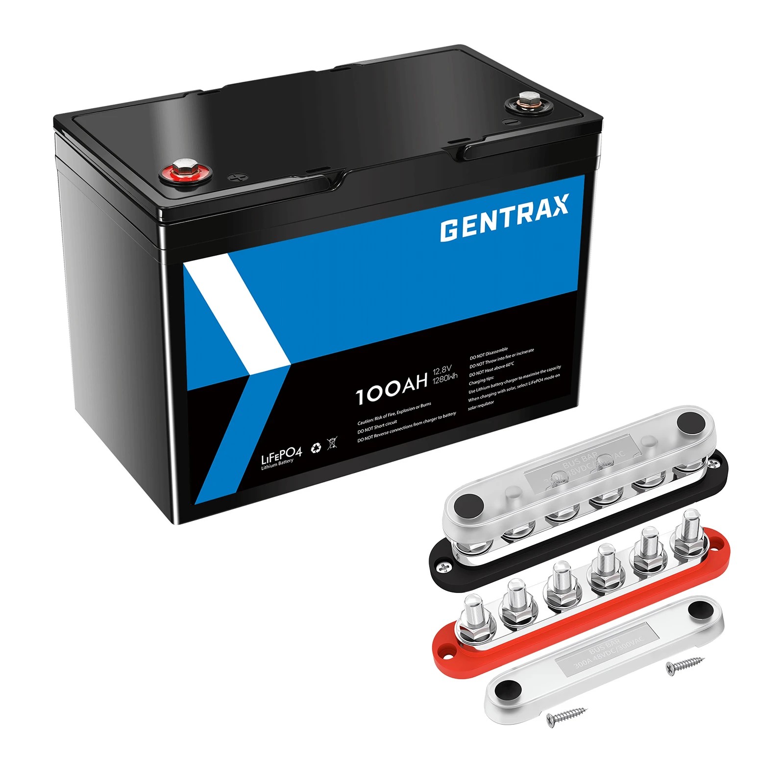 1 GENTRAX 12V 100Ah Lithium Battery + 6 GANG 300A Bus Bar, 1 of 10