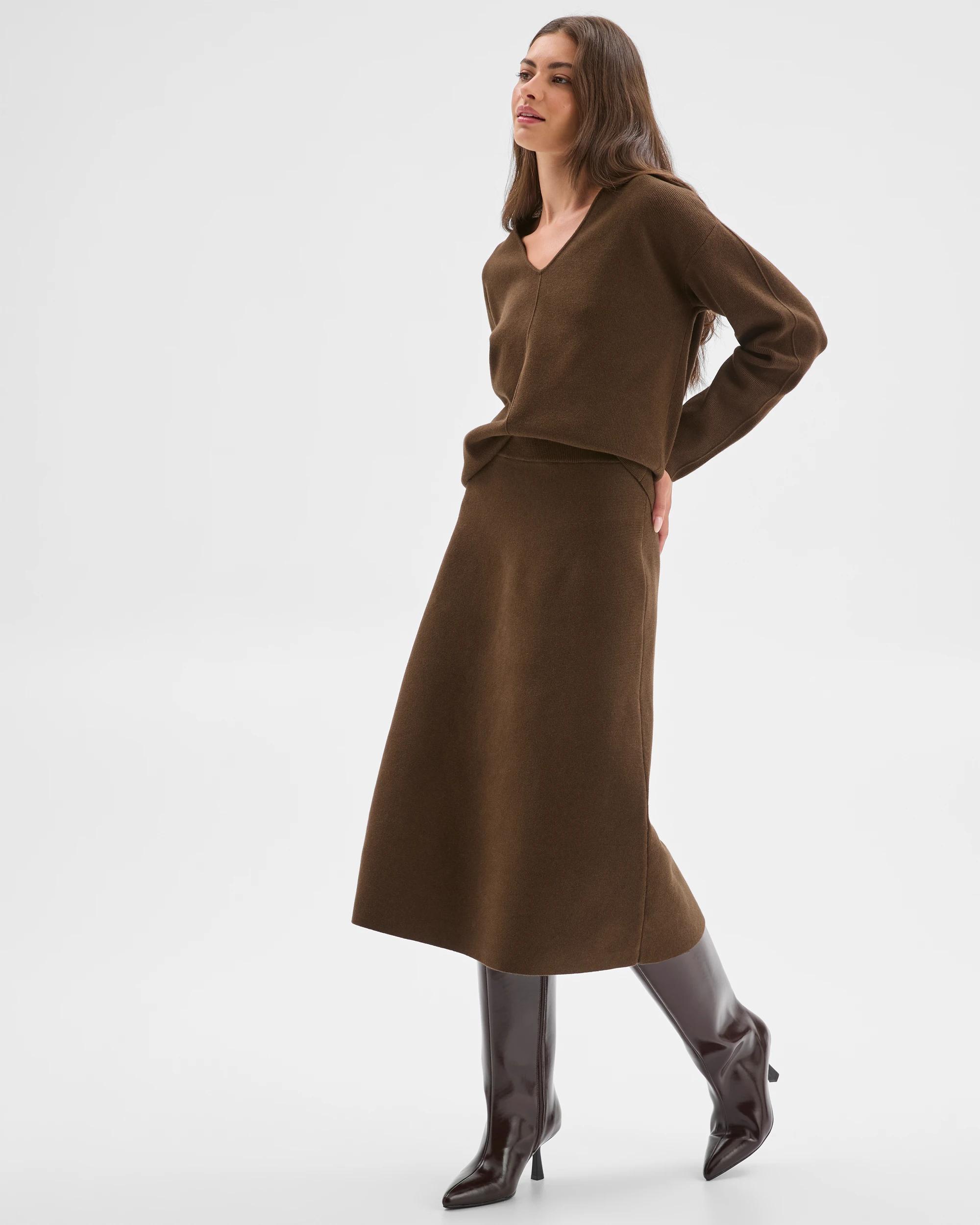 5 Target Petites Petites Australian Cotton Blend Polished Knit Midi Skirt OLIVE, 5 of 7