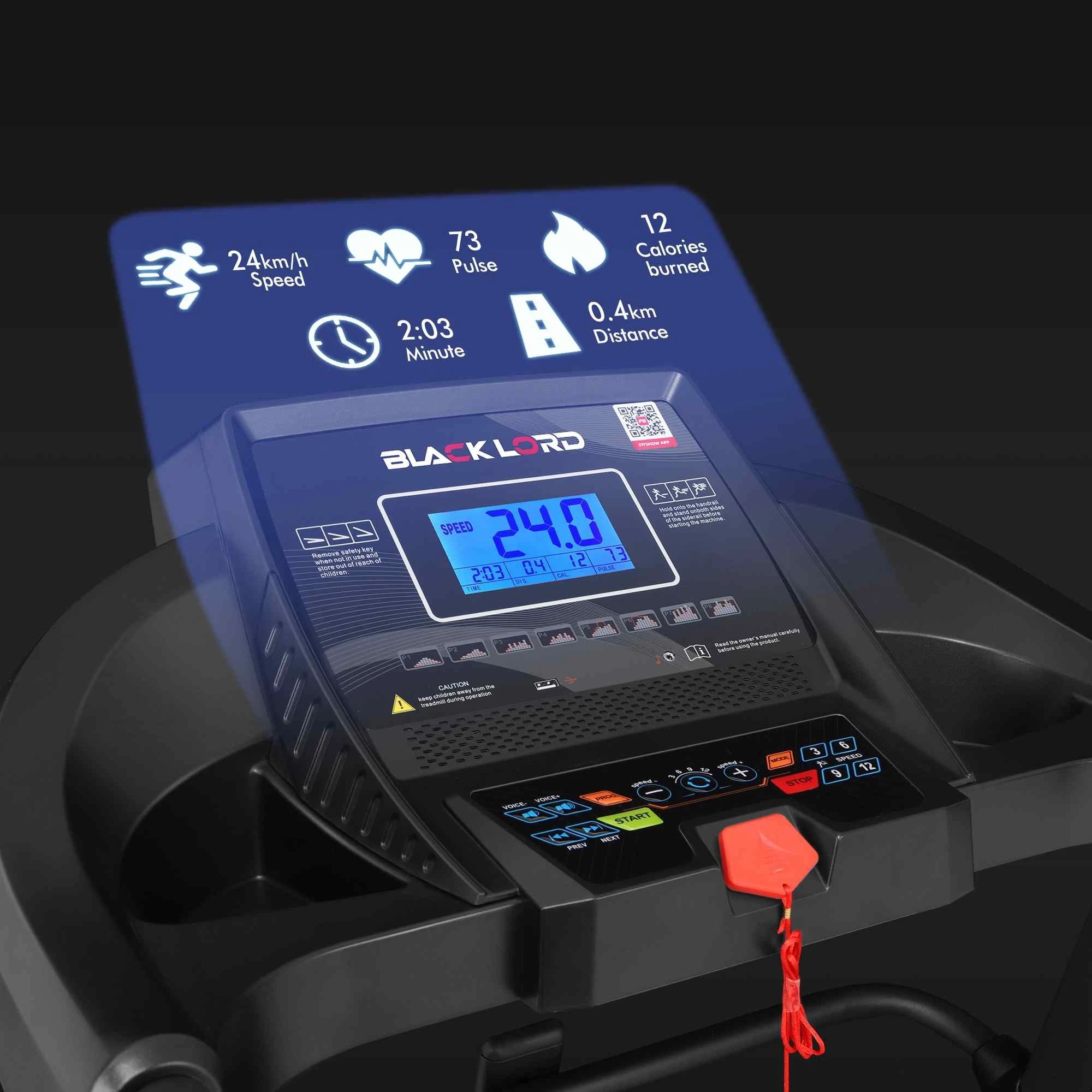 7 Black Lord Treadmill Electric Home Gym Exercise Run Machine Incline Fitness, 7 of 10