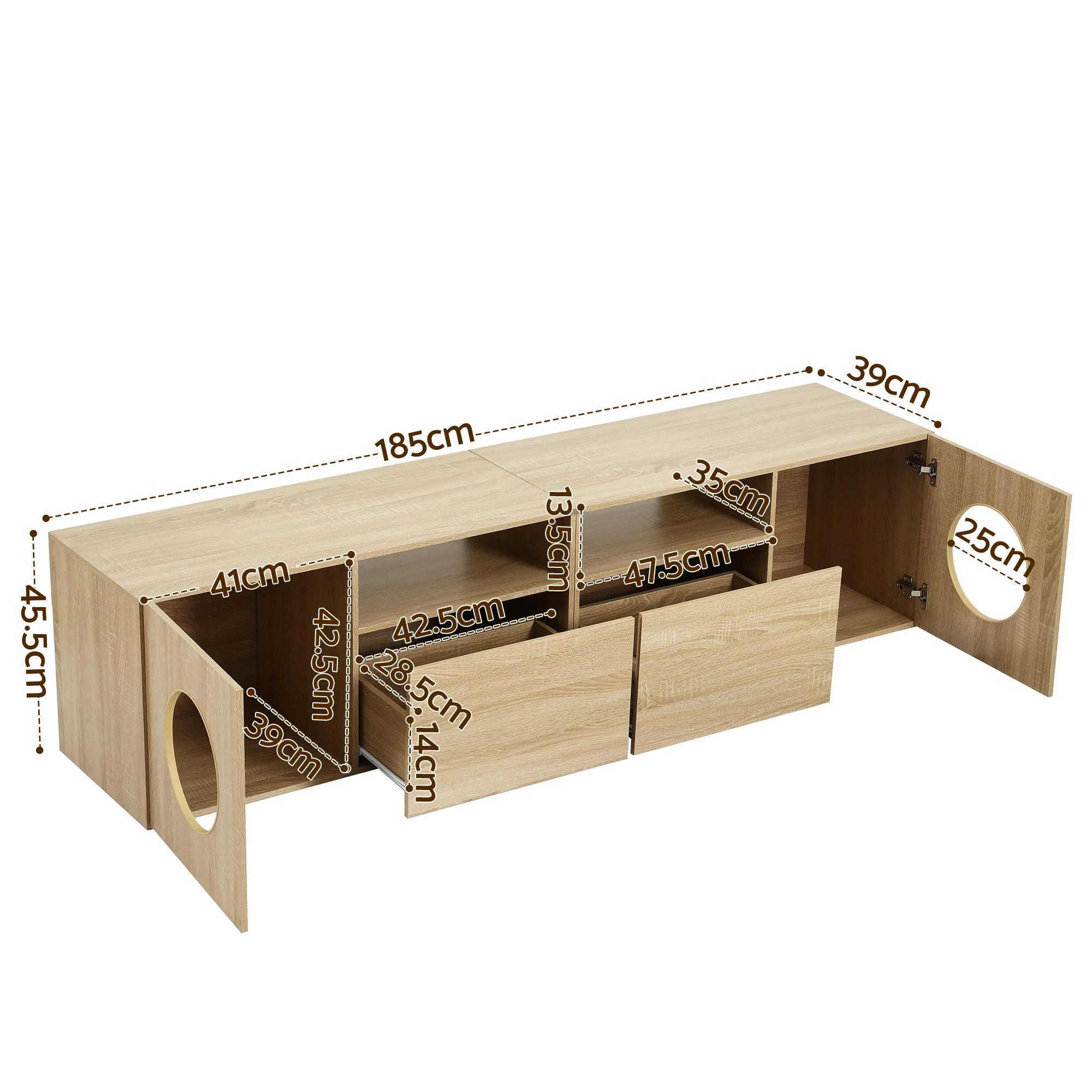 2 Artiss 185CM TV Unit with Cat House Storage Cabinet - Natural, 2 of 8