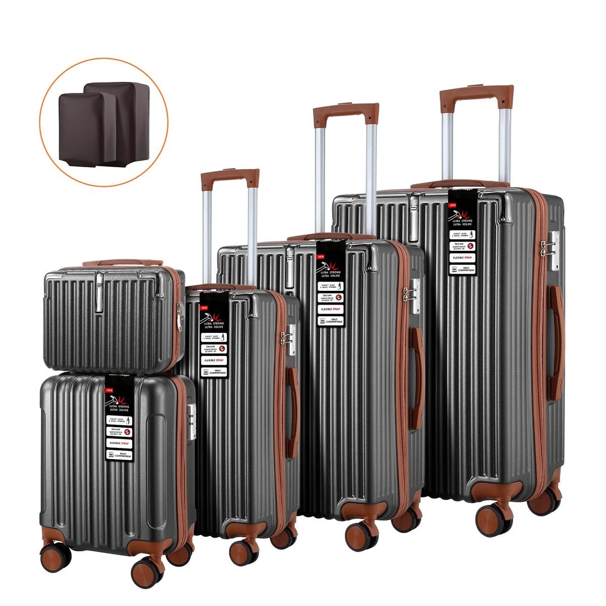 3 Buon Viaggio 5 Piece Suitcases Luggage Set Carry On Checked Travel Case, 3 of 4