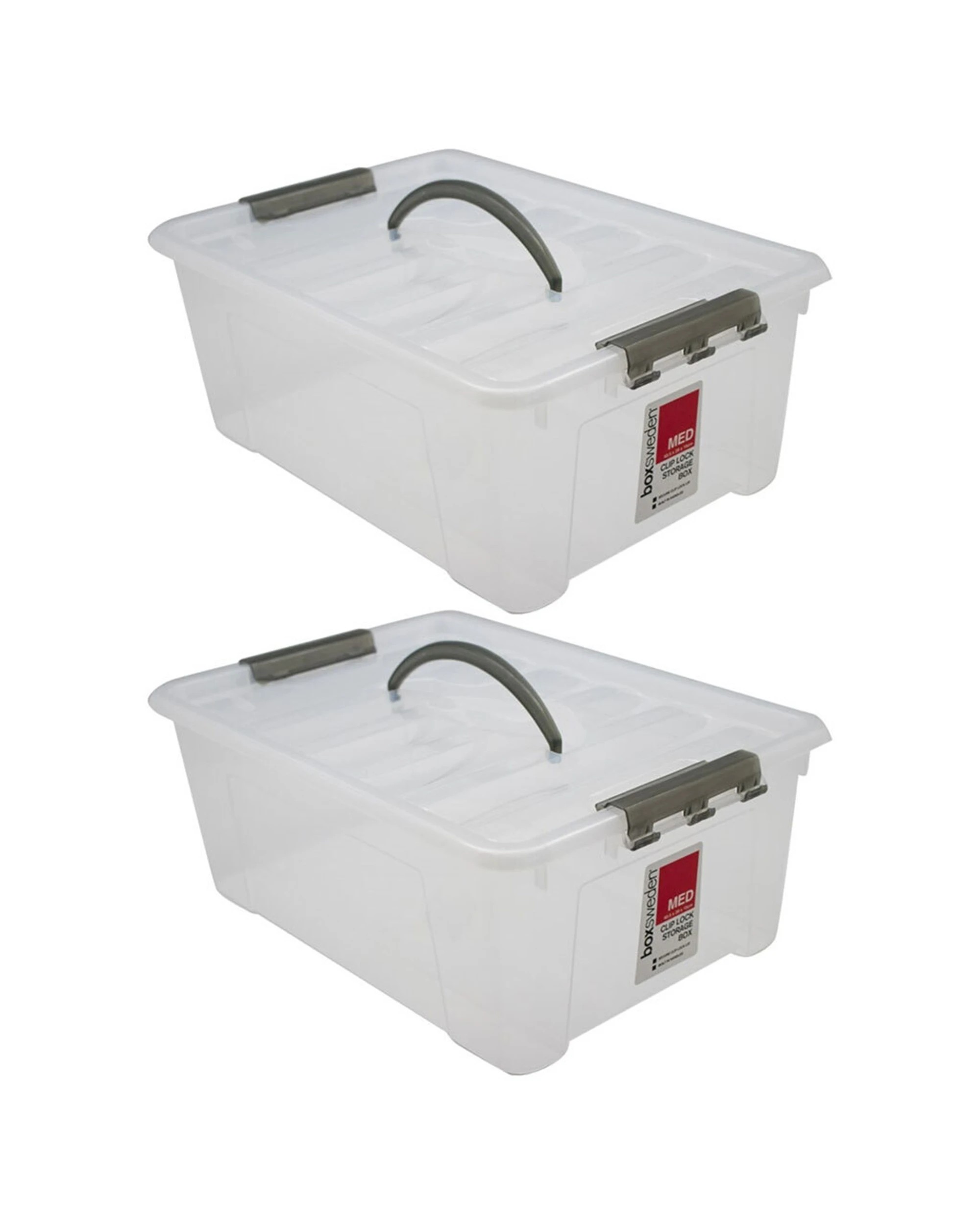 1 Boxsweden 2PK 12L Carry Storage Box Clip Lock Lid Built-In Handle Plastic - Plain, 1 of 3