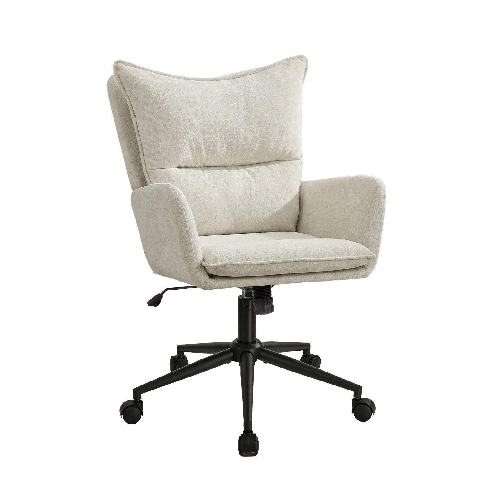 1 Oikiture Mid Back Office Chair Swivel Desk Chair Wide Seat Armrest - Beige, 1 of 7