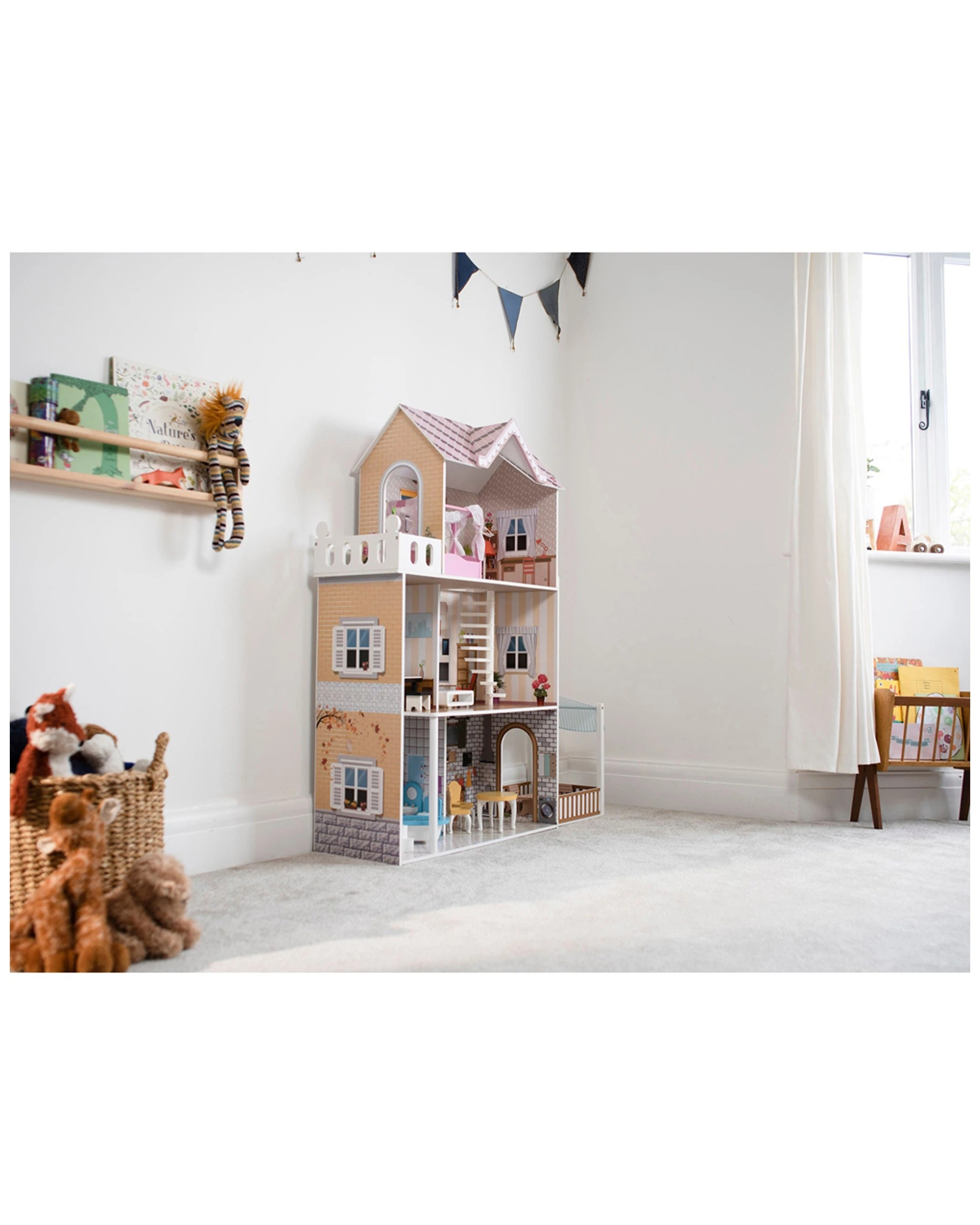 4 Plum Play Au Shorehouse Wooden Dolls House Three Storey With Furniture Set - Brown, 4 of 9