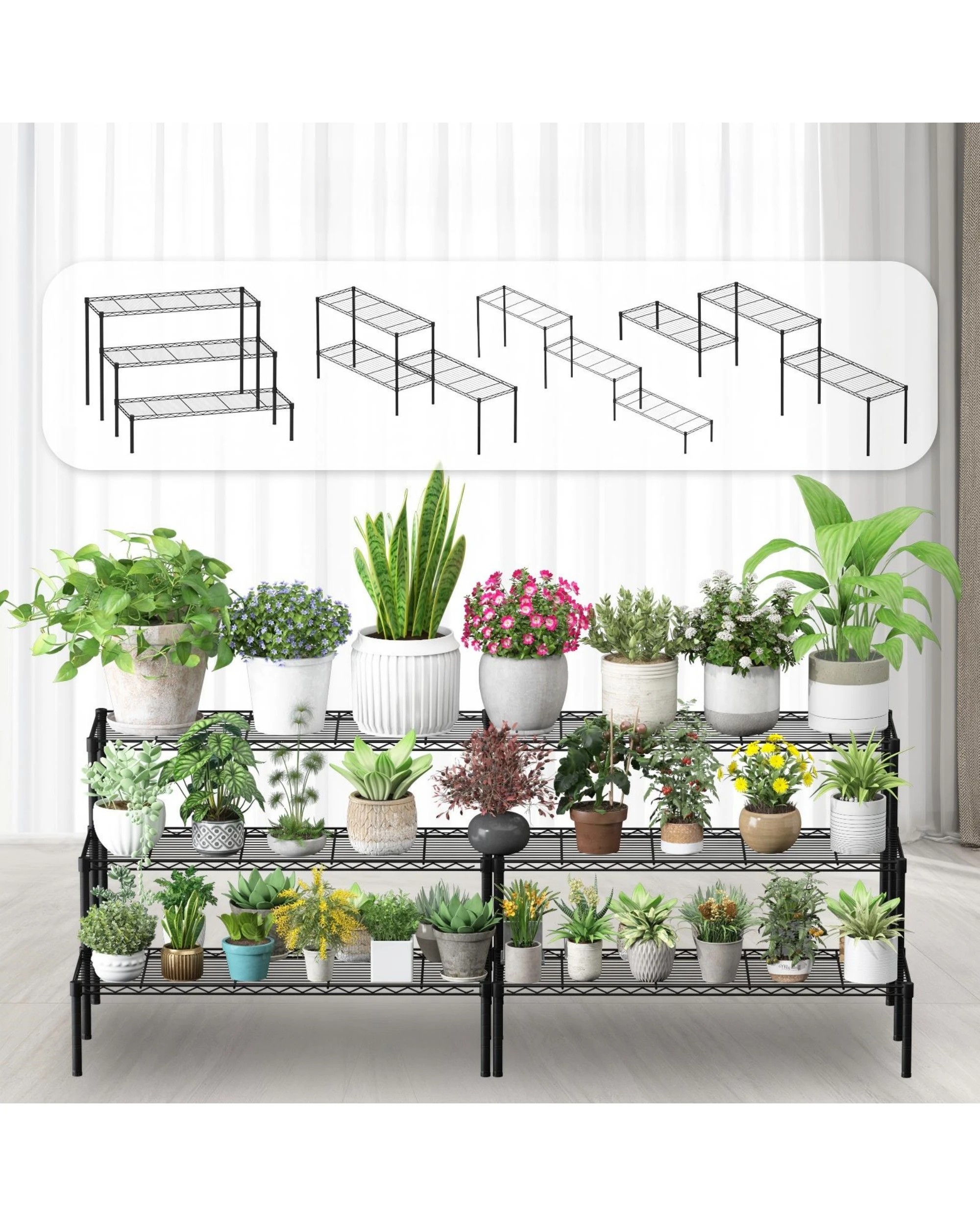 4 Advwin Plant Stand 3-Tier 2 Pack Outdoor Indoor Flower Pot Stands, 4 of 8