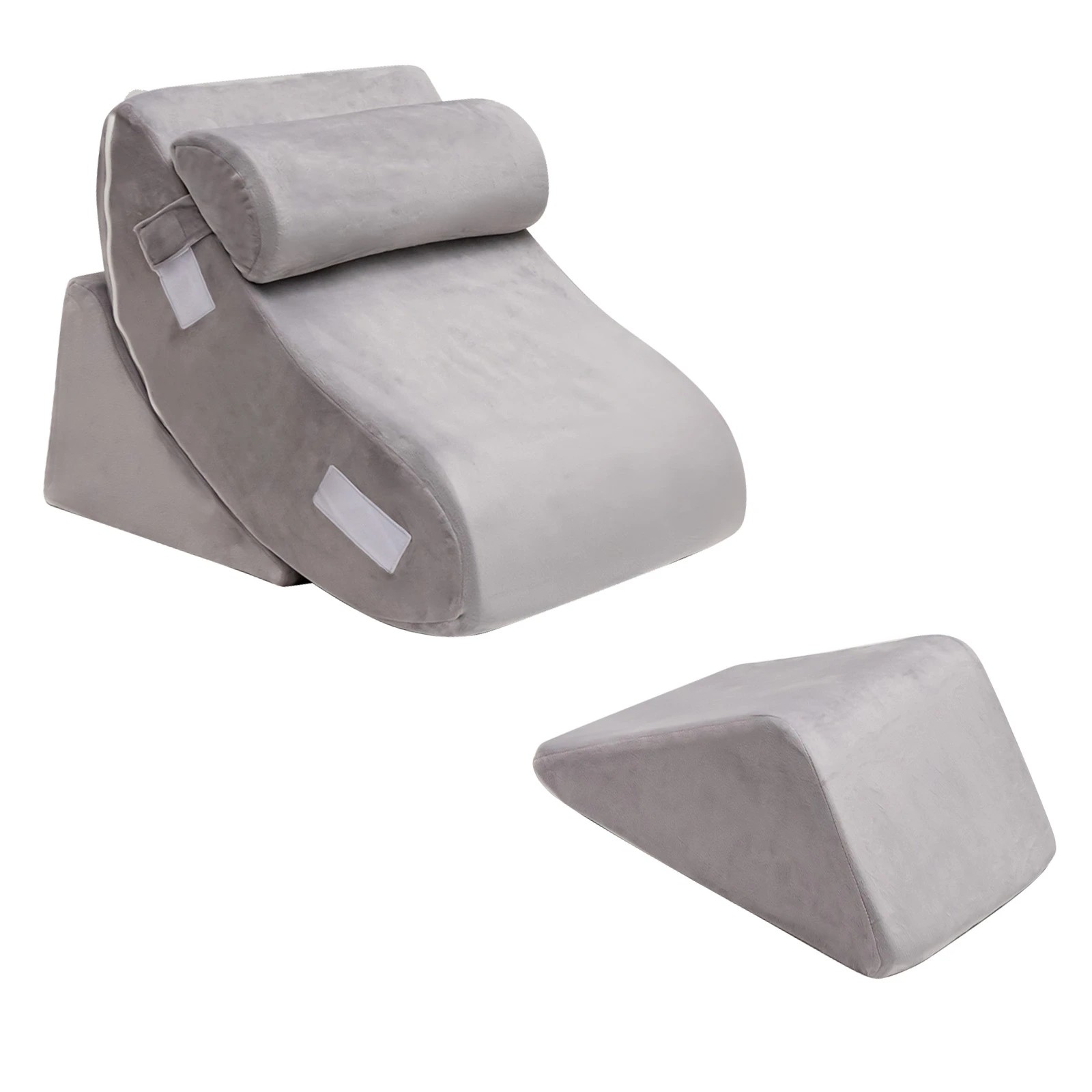 1 Costway 4PCS Bed Wedge Pillow Set Memory Foam Wedge Pillow Adjustable Pillow Set - Grey, 1 of 3