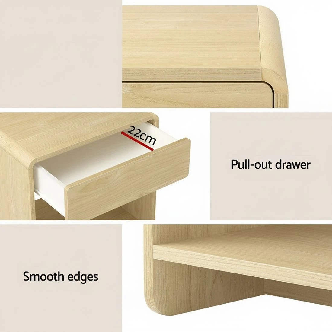 5 Artiss Bedside Table Drawer Open Shelf Pine - Brown, 5 of 6