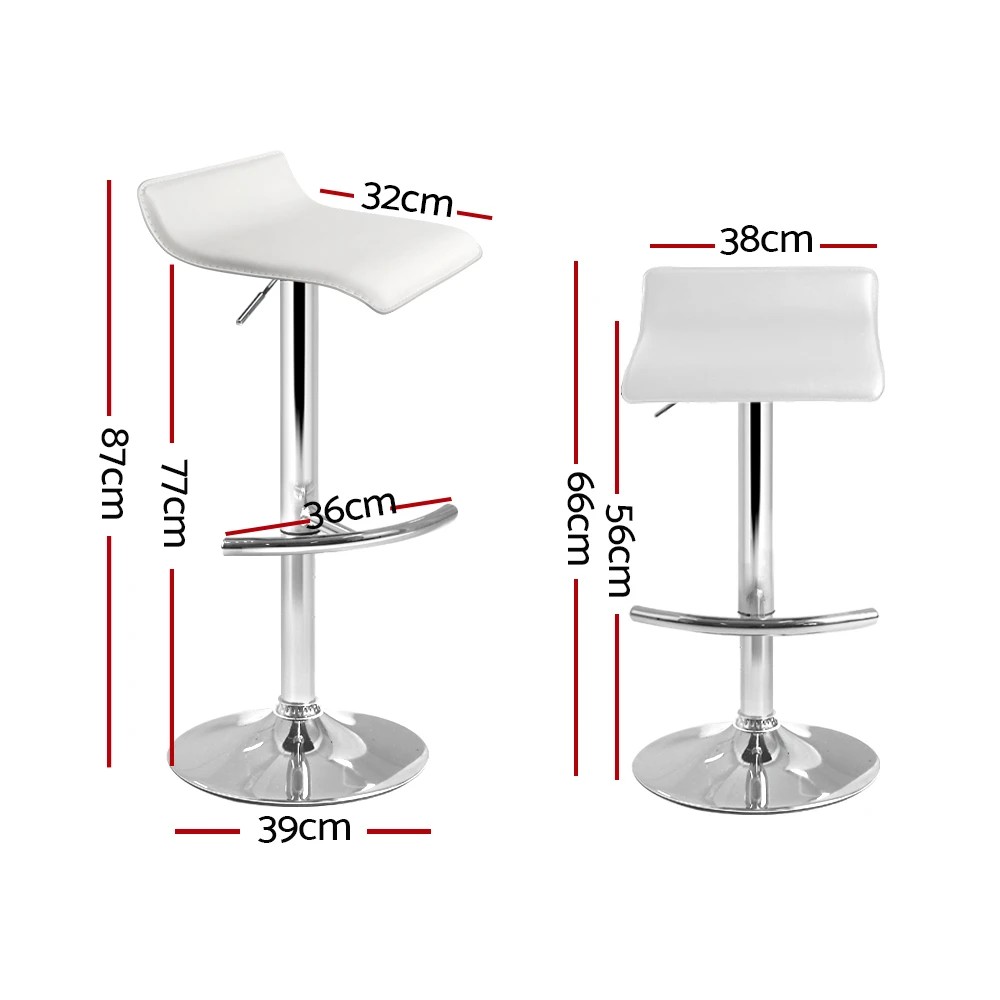 2 Artiss 2x Bar Stools Adjustable Gas Lift Chairs - White, 2 of 8