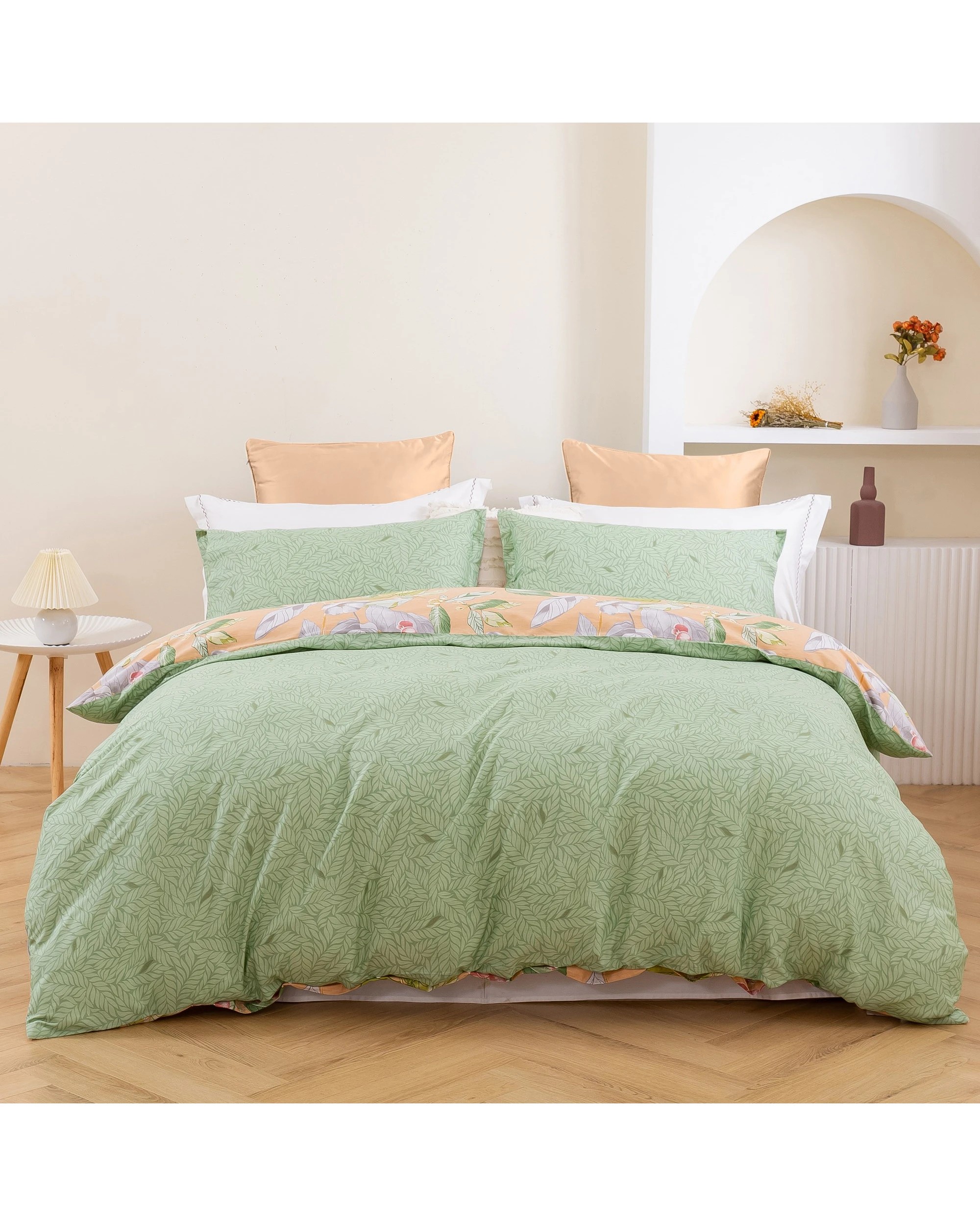 2 Dreamaker Peach Lily 100% Cotton Reversible Quilt Cover Set - King Single Bed - Floral and Botanical, 2 of 7