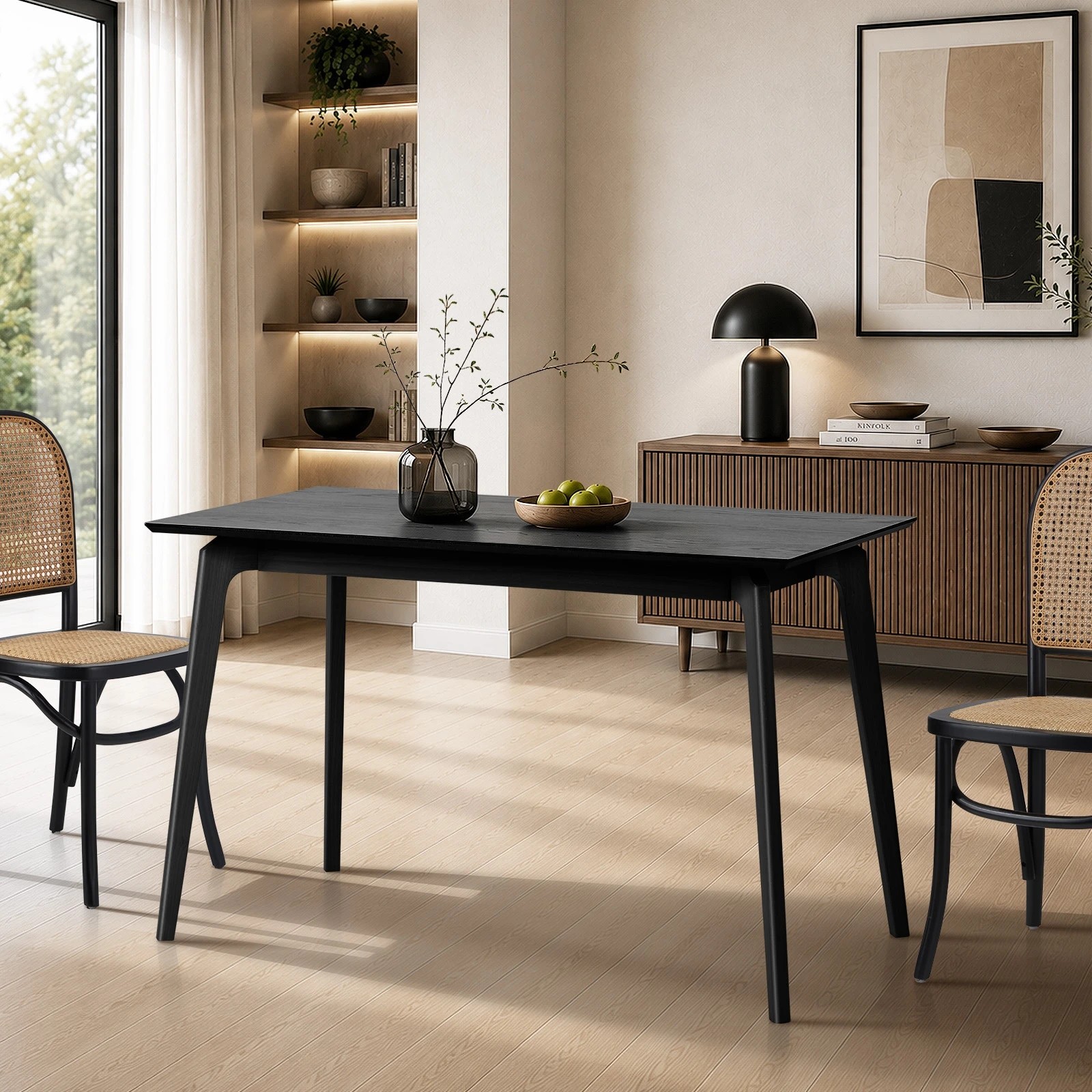 3 Oikiture Wooden Dining Table 120cm Rectangular 4 Seater Pinewood Legs - Black, 3 of 9