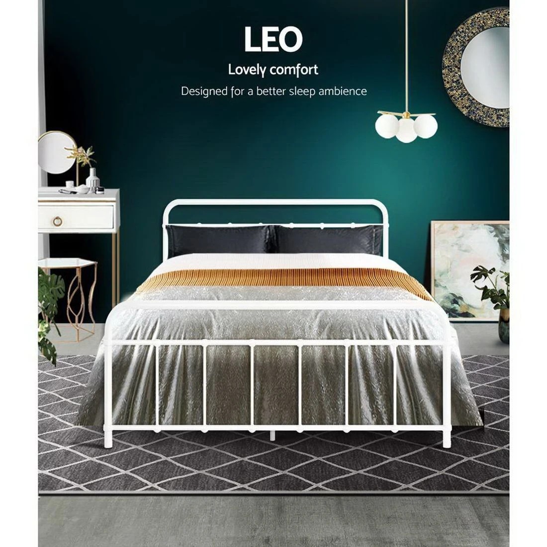 3 Artiss Bed Frame Metal Frames LEO - Double Bed - White, 3 of 7